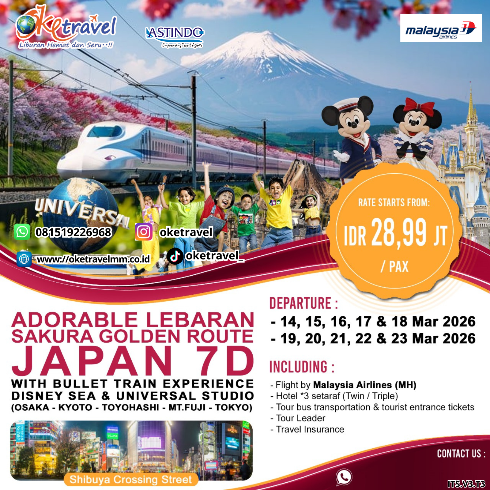 7D ADORABLE LEBARAN SAKURA GOLDEN ROUTE JAPAN | DEP 14-23 MAR 2026 | BY MH