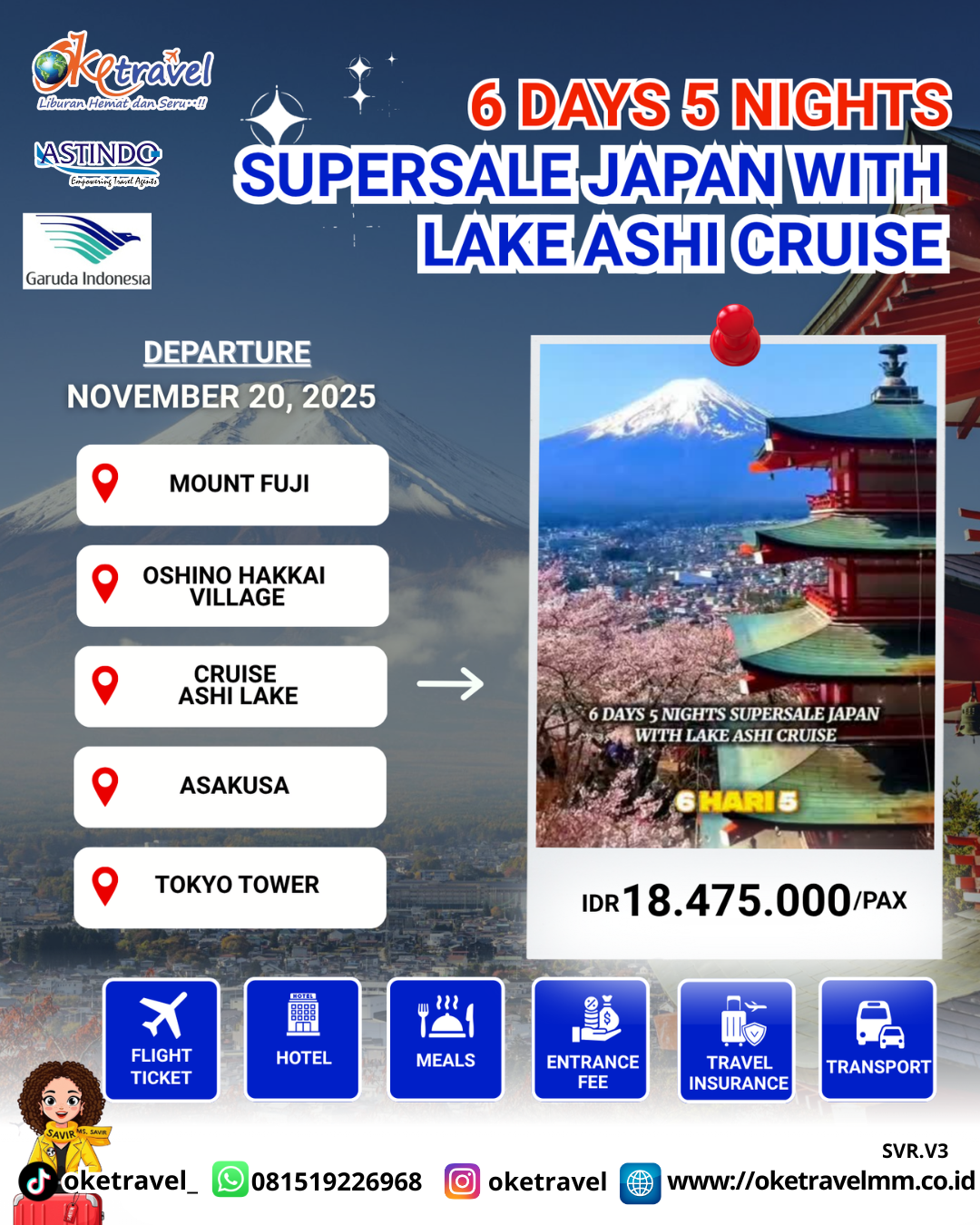 5D4N SUPERSALE JAPAN TOKYO MT. FUJI LAE AKASHI CRUISE | DEP 20 November 2025 | BY GA