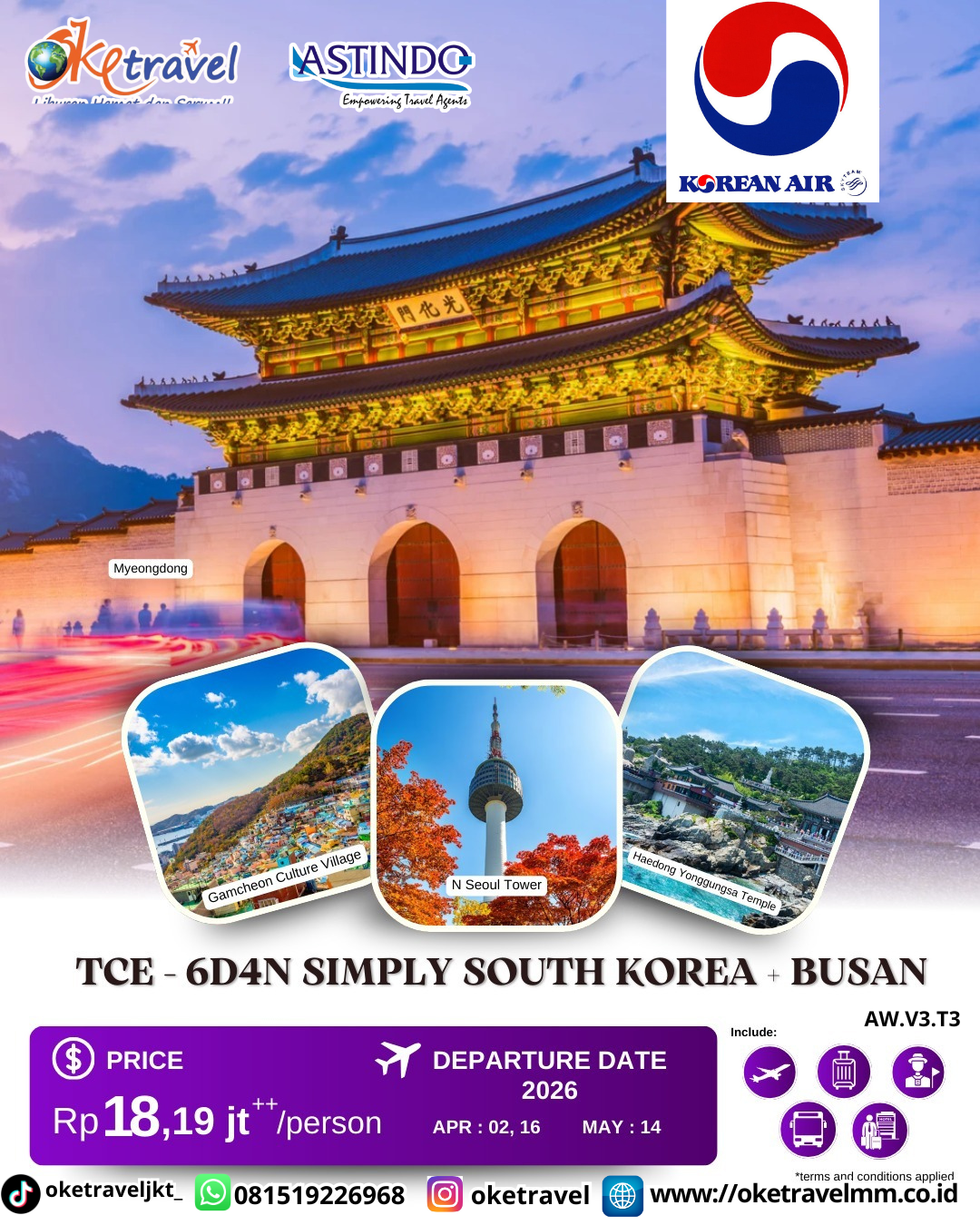 TCE - 6D4N SIMPLY SOUTH KOREA + BUSAN | DEP 02,16 APR 2026, 14 MAY 2026 | BY KE