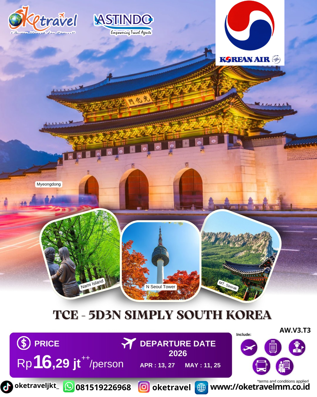 TCE - 5D3N SIMPLY SOUTH KOREA | DEP 13,27 APR 2026, 11,25 MAY 2026 | BY KE