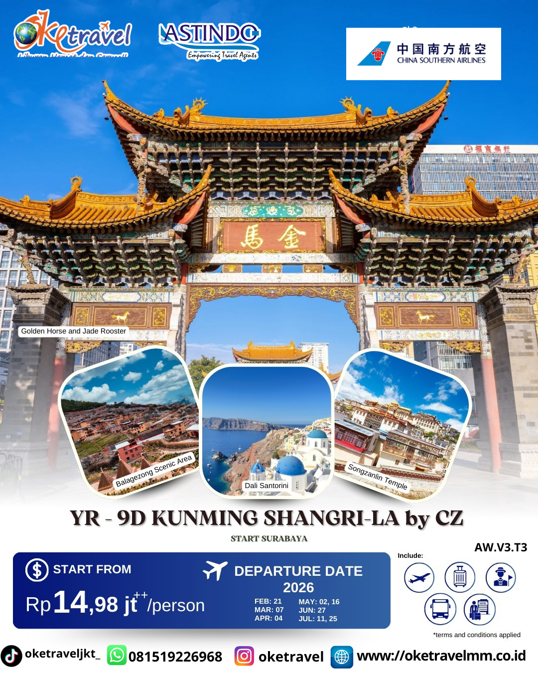 YR - 9D KUNMING SHANGRI-LA by CZ | DEP 21 FEB 2026, 07 MAR 2026, 04 APR 2026, 02,16 MAY 2026, 27 JUN 2026, 11,25 JUL 2026 | BY CZ