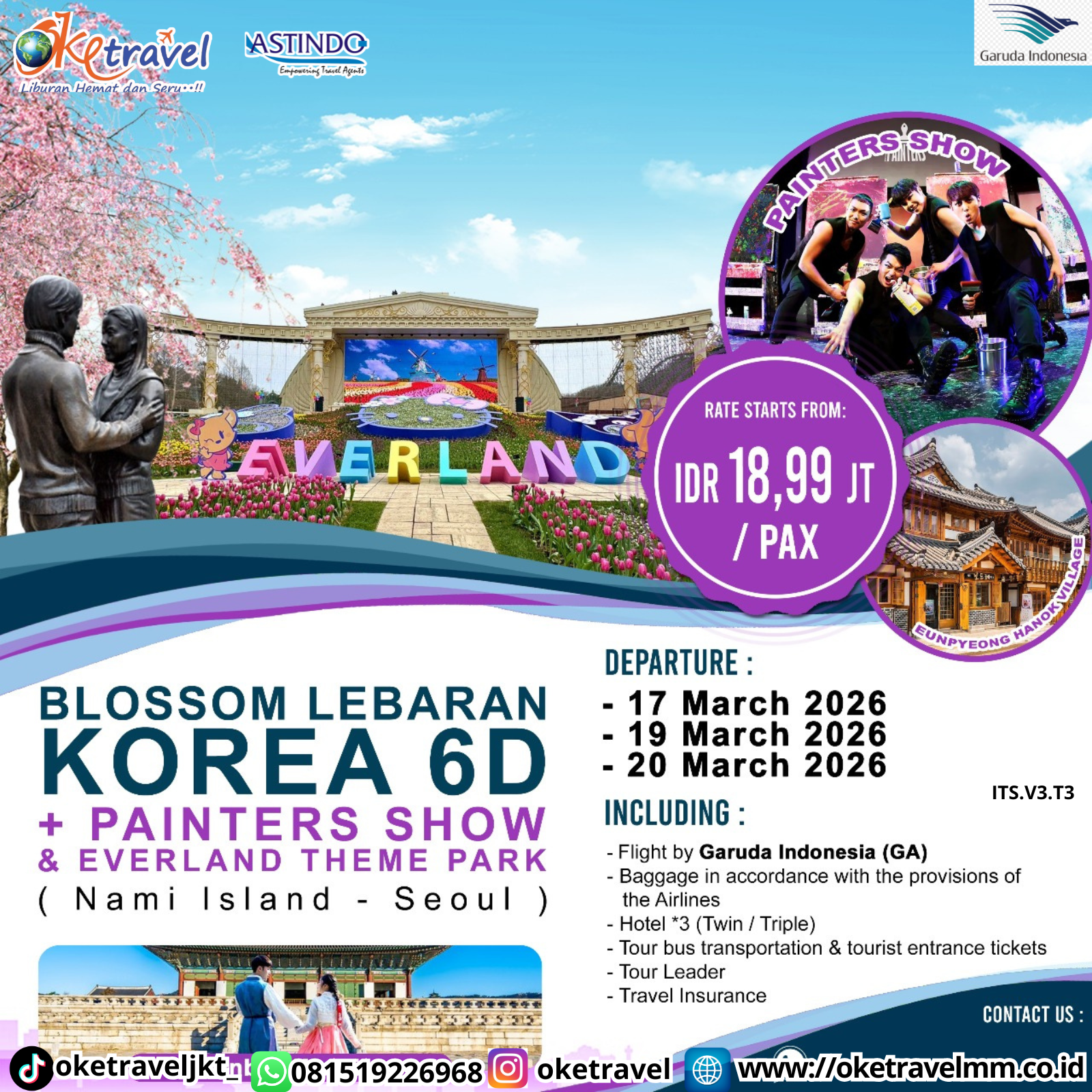 6D BLOSSOM LEBARAN KOREA + PAINTERS SHOW & EVERLAND THEME PARK | DEP 17,19,20 MAR 2026 | BY GA