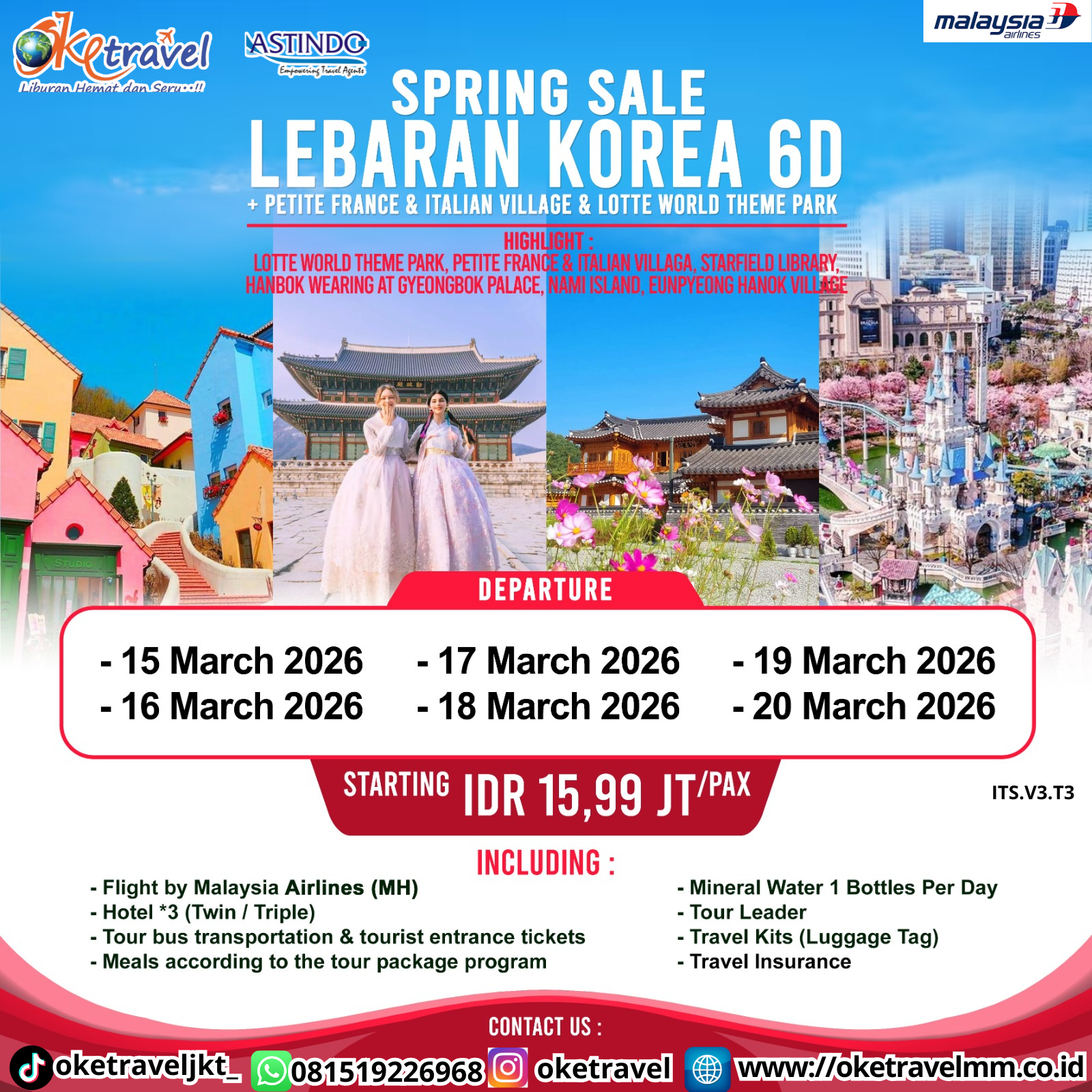 6D SPRING SALE LEBARAN KOREA + PETITE FRANCE & ITALIAN VILLAGE + LOTTE WORLD THEME PARK | DEP 15,16,17,18,19,20 MAR 2026 | BY MH