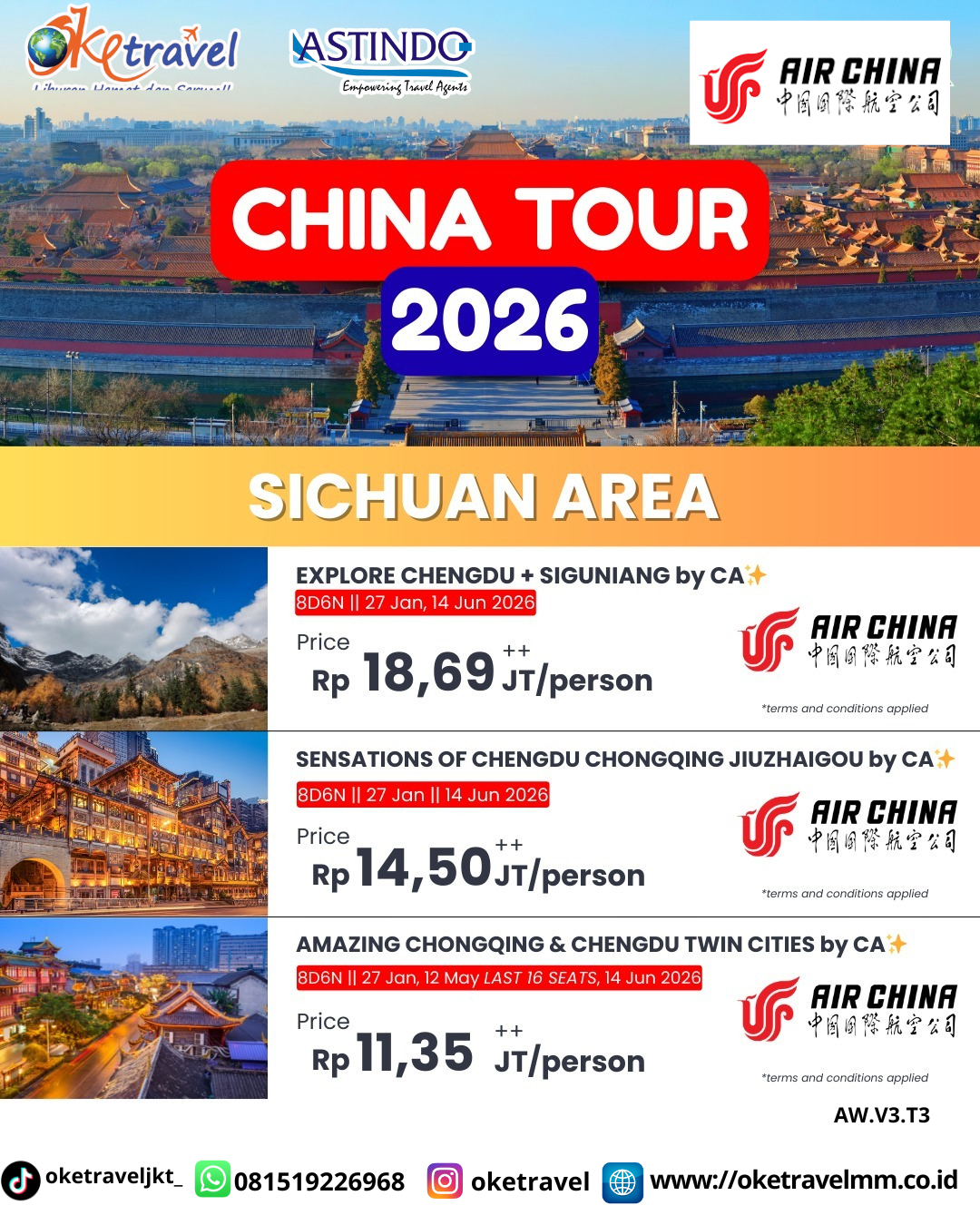 8TCE : 8D6N SENSATIONS OF CHENGDU CHONGQING  JIUZHAIGOU | DEP 27 JAN 2026, 12 MAY 2026, 14 JUN 2026 | BY CA