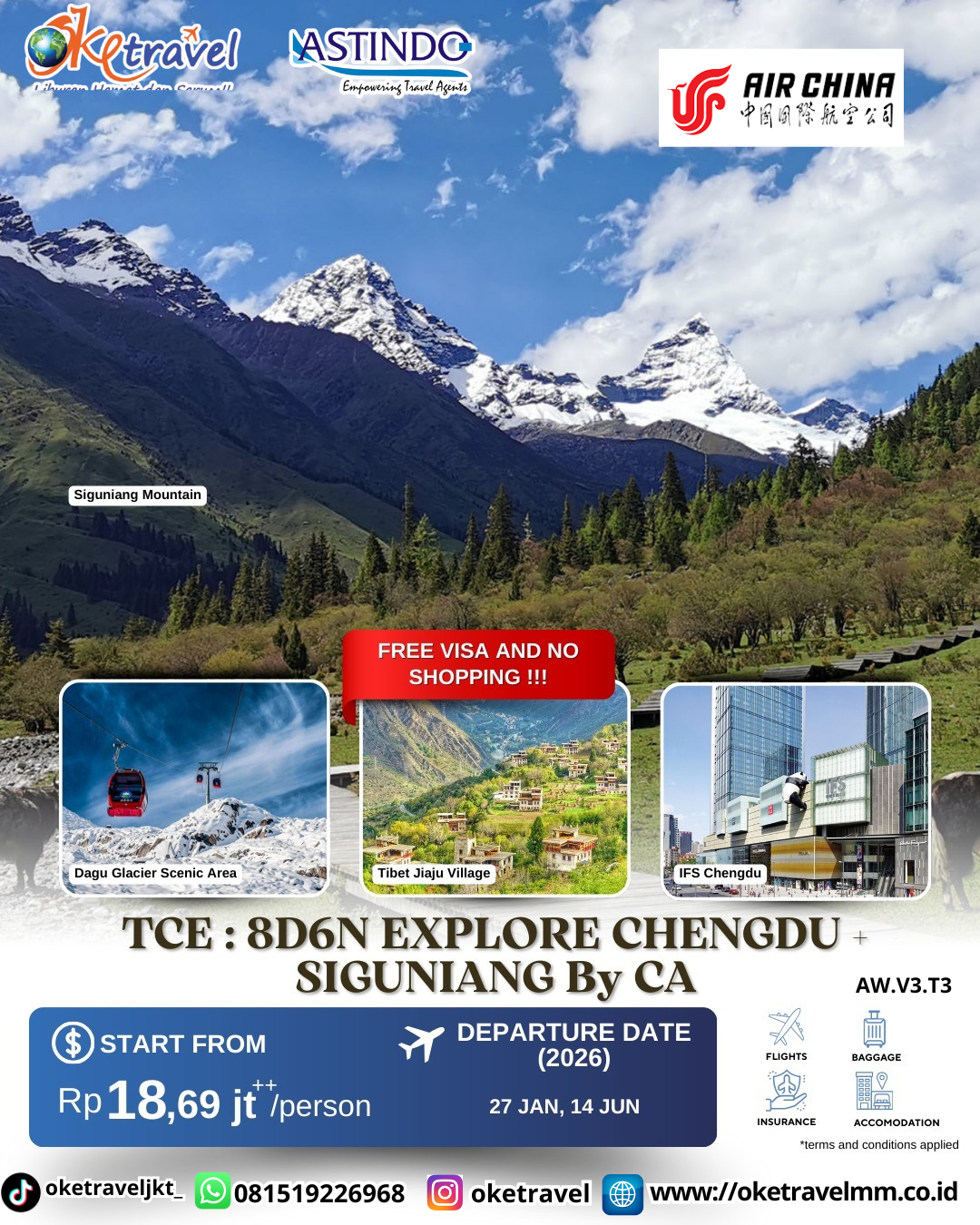 TCE : 8D6N EXPLORE CHENGDU + SIGUNIANG | DEP 27 JAN 2026, 14 JUN 2026 | BY CA