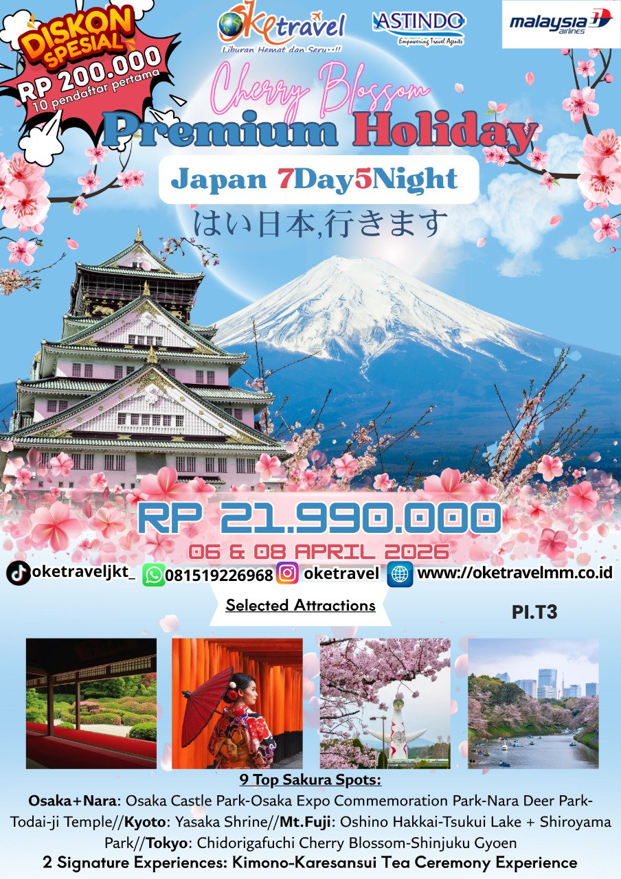 CHERRY BLOSSOM PREMIUM HOLIDAY JAPAN 7 DAY 5 NIGHT | DEP 06,08 APR 2026 | MH