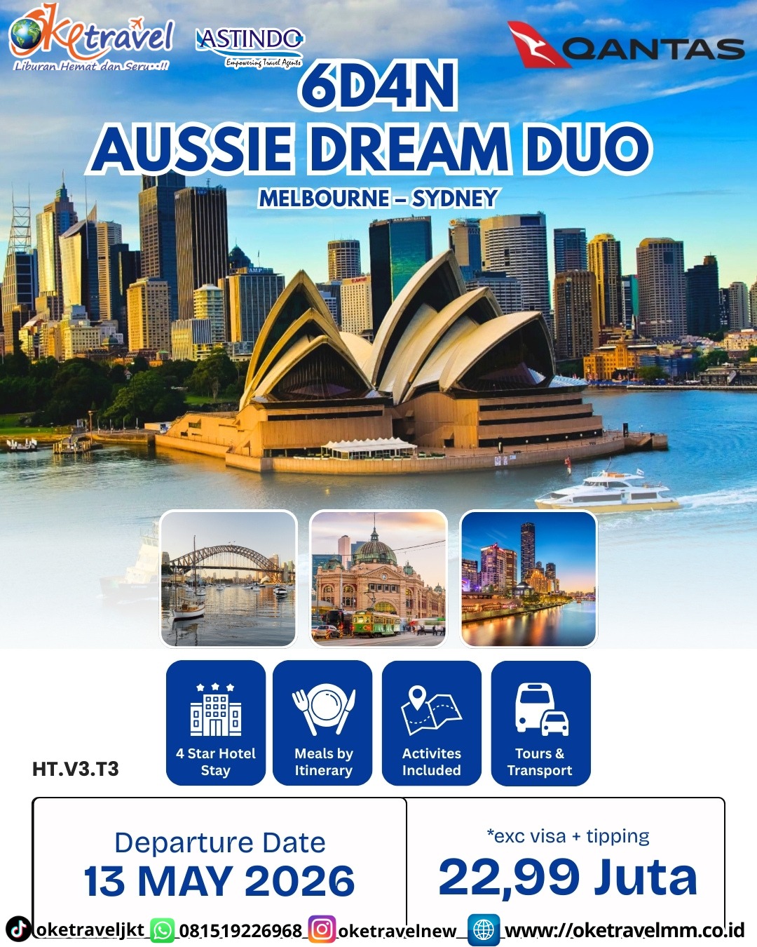 6D4N AUSSIE DREAM DUO MELBOURNE - SYDNEY | DEP 13 MAY 2026 | BY QF