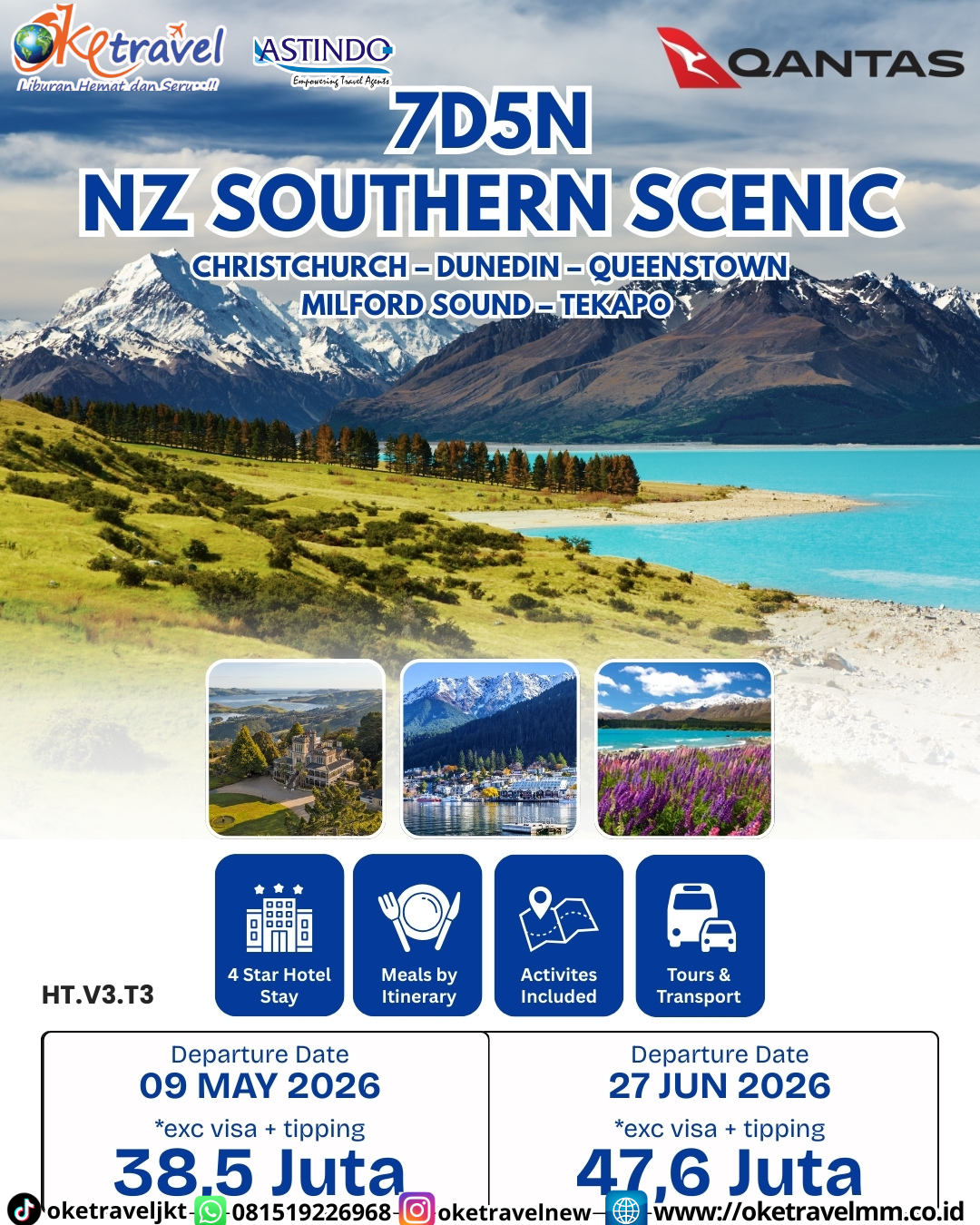 7D5N NZ Southern Scenic | DEP 09 MAY 2026, 27 JUN 2026 | BY QF