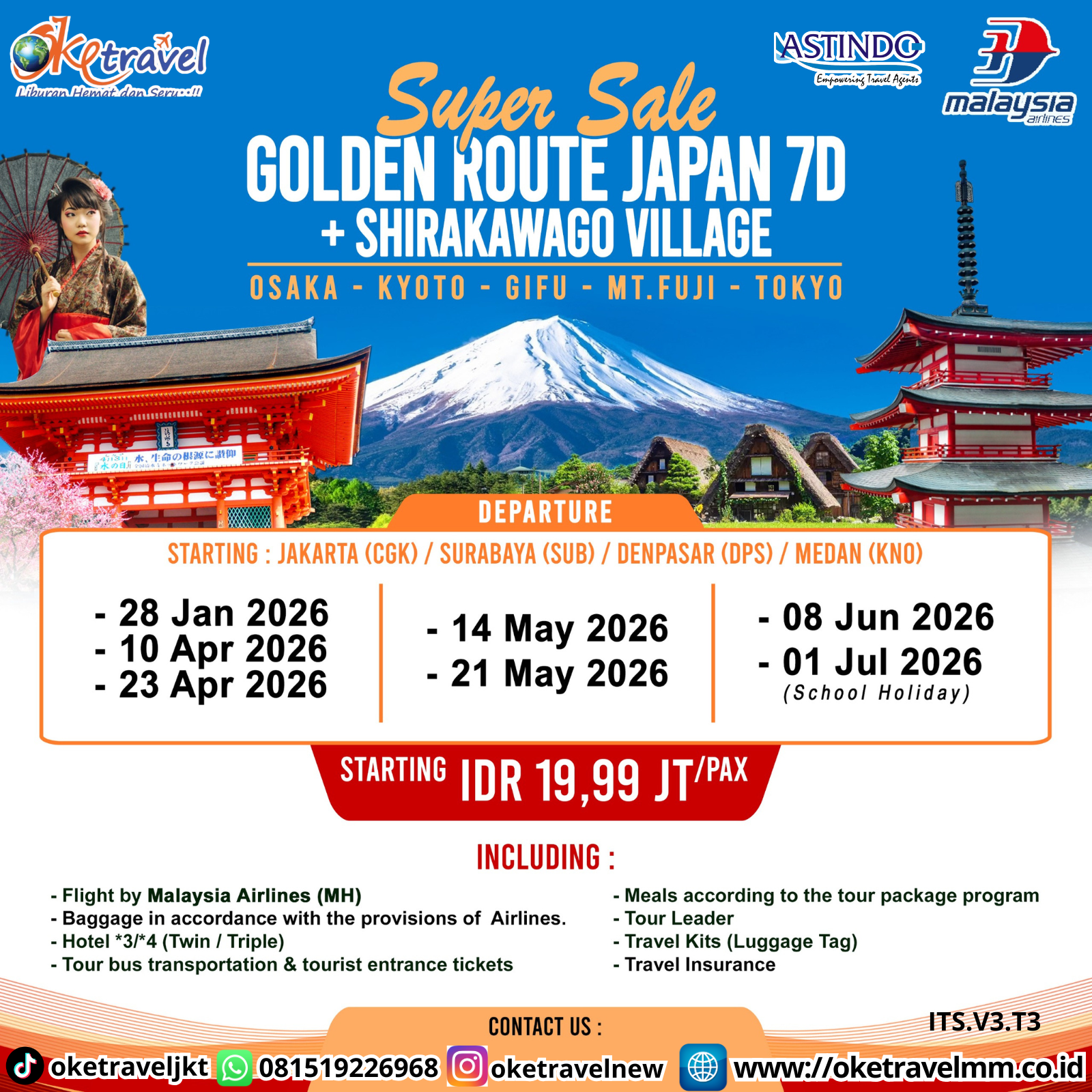 7D SUPER SALE GOLDEN ROUTE JAPAN +  SHIRAKAWAGO  | Dep 28, 30 JAN 10, 23 APR 14, 21 MAY 08 JUN 01 JUL 2026 | BY MH