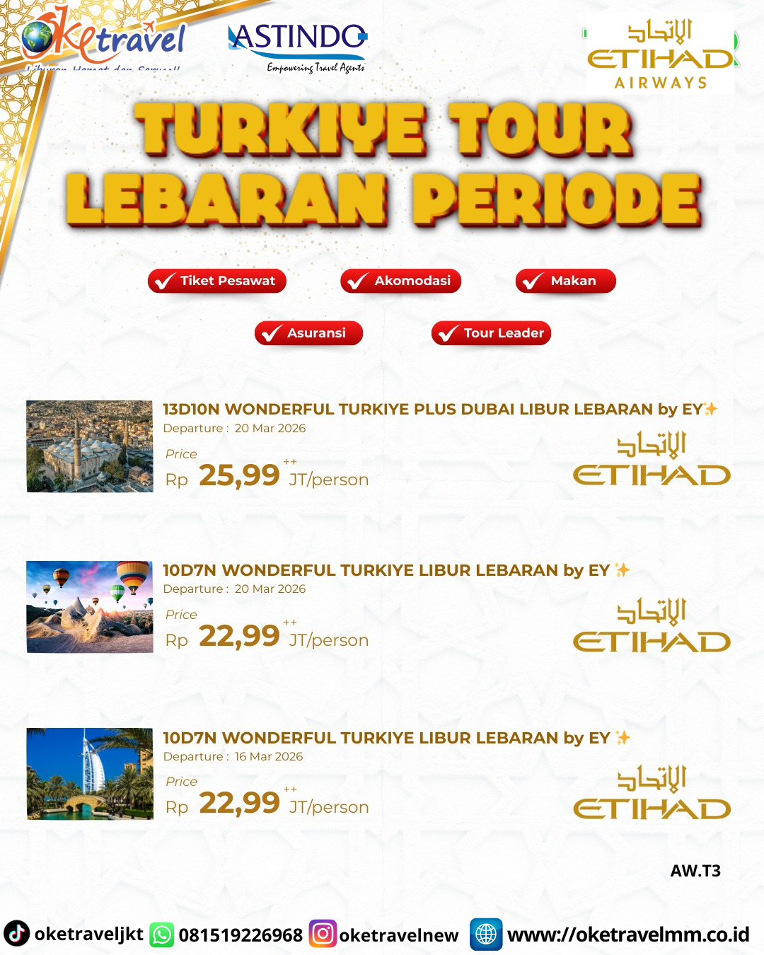 GD – 13D10N WONDERFUL TURKIYE PLUS DUBAI LIBUR  LEBARAN | DEP 20 MAR 2026 | EY