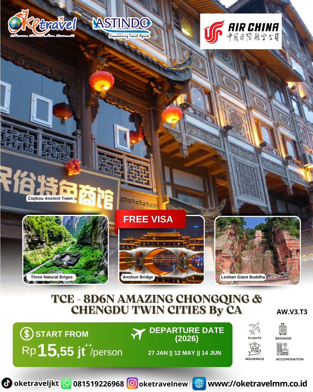 8D6N EXPLORE CHONGQING & CHENGDU TWIN CITIES | DEP 27 JAN 2026, 12 MAY 2026, 14 JUN 2026 | BY CA