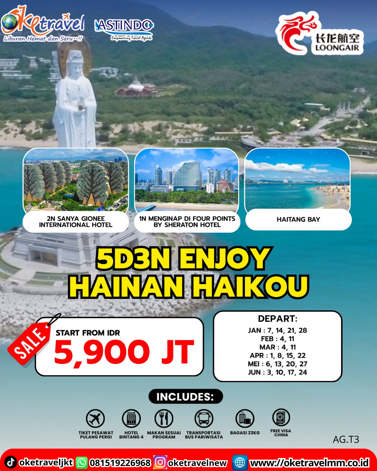 5D3N ENJOY HAINAN HAIKOU FREE NAIK HELIKOPTER BY LOONG AIR | DEP JAN : 7, 14, 21, 28  FEB : 4, 11  MAR : 4, 11, 18  APR : 1, 8, 15, 22  MEI : 6, 13, 20, 27  JUN : 3, 10, 17, 24 