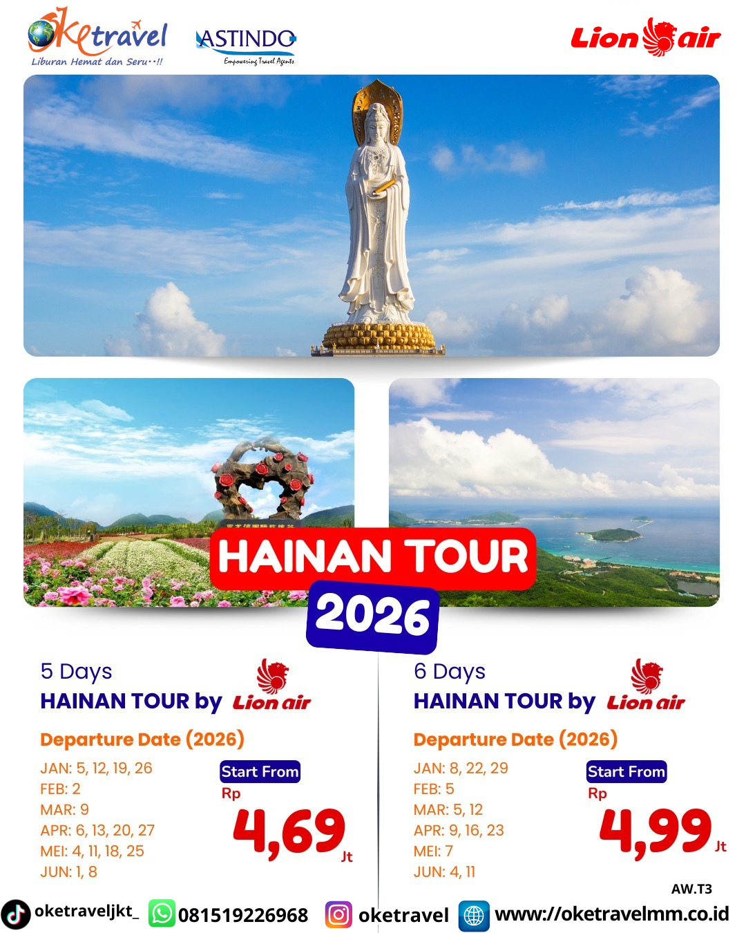 5D3N BEST DEAL HAINAN 2026 JAN – JUN | DEP 5, 12, 19, 26 JAN 2026, 2 FEB 2026, 9 MAR 2026, 6 , 13 , 20 ,27 APR 2026, 4 , 11 , 18 , 25 MAY 2026, 1 , 8 JUN 2026 | BY JT