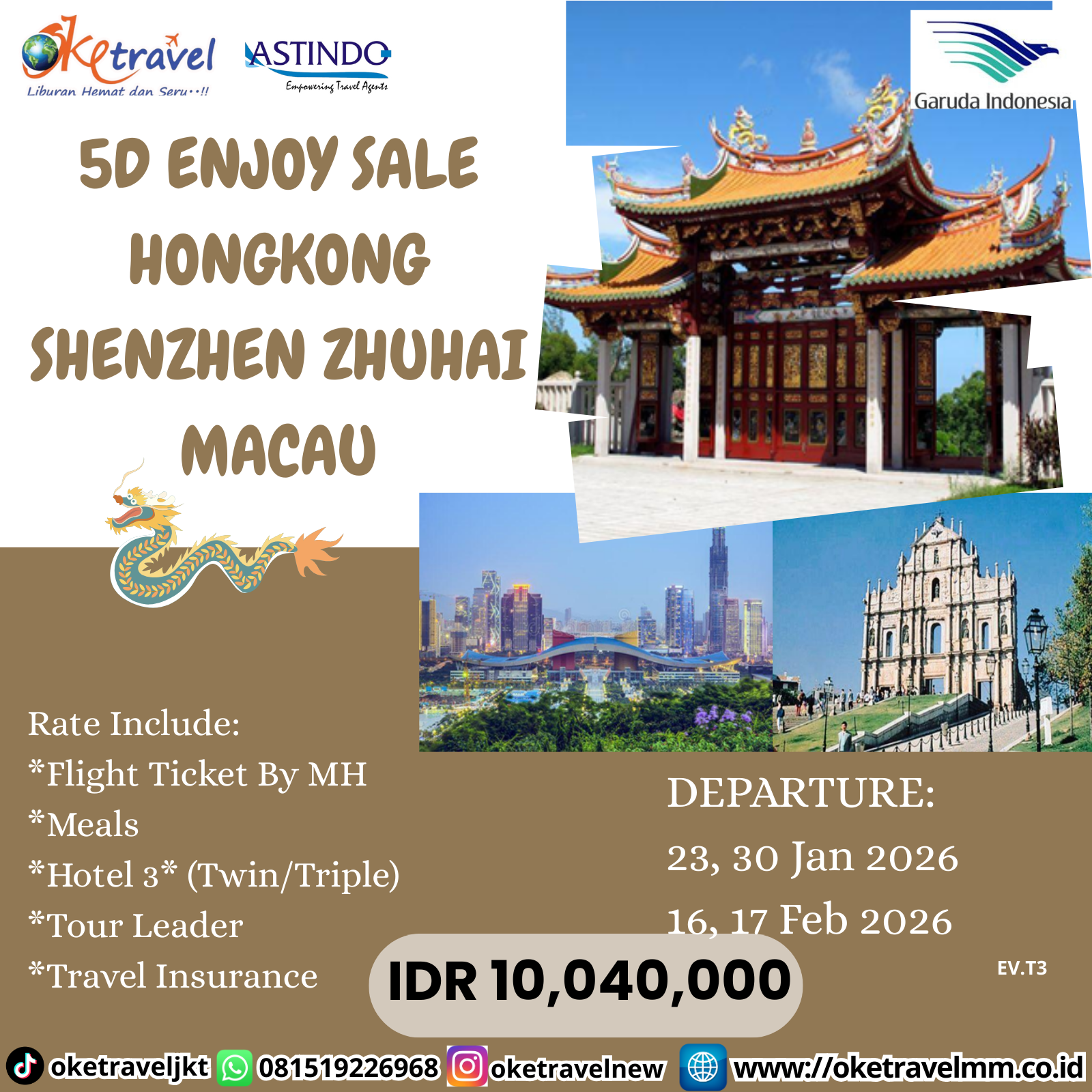 5D ENJOY SALE HONGKONG SHENZEN ZHUHAI  MACAU | DEP 23,30 JAN 2026 16,17 FEB 2026 | BY CX,GA