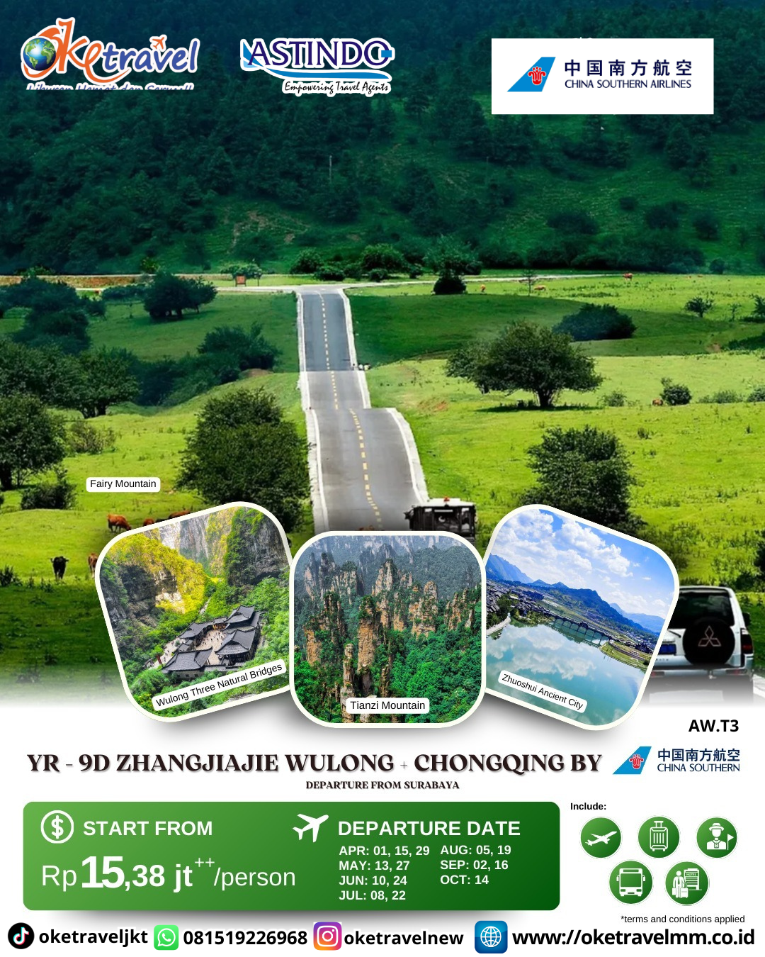 9D ZHANGJIAJIE WULONG + CHONGQING | DEP 01,15 APR 2026, 13, 27 MAY 2026, 10 JUN 2026, 02,16 SEP 2026, 14 OCT 2026 | BY CZ