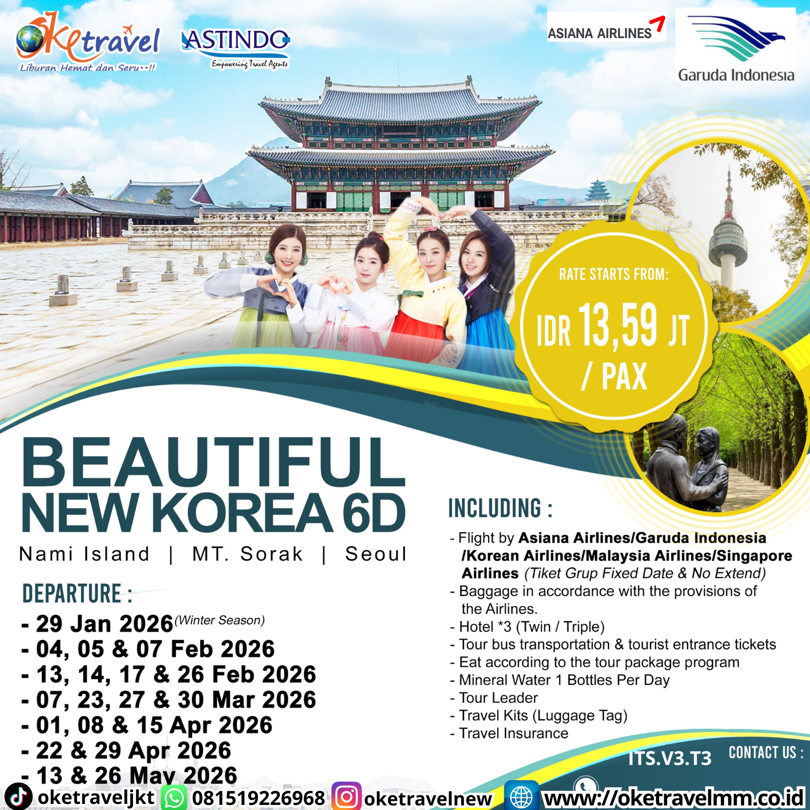BEAUTIFUL NEW KOREA 6D | DEP 29 JAN 2026 2,4,5,7,13,14,17,26 FEB 2026 7,23,27,30 MAR 2026 1,8,15,22,29 APR 2026 13,26 MAY 2026 | BY OZ,GA