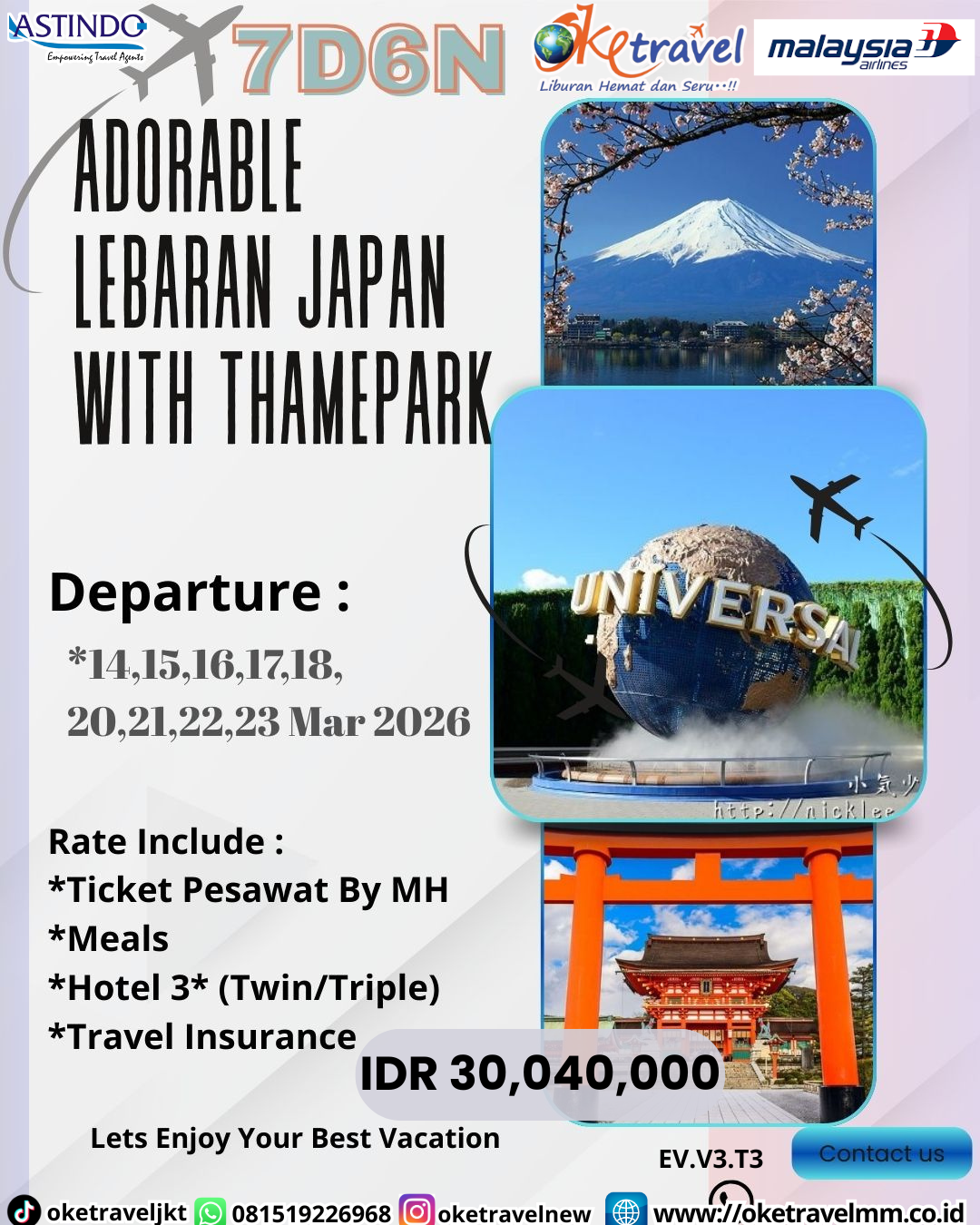 7D ENJOY LEBARAN SAKURA GOLDEN ROUTE JAPAN | DEP 14, 15, 16, 17, 18, 19, 20, 21, 22, 23 MAR 2026 | BY MH