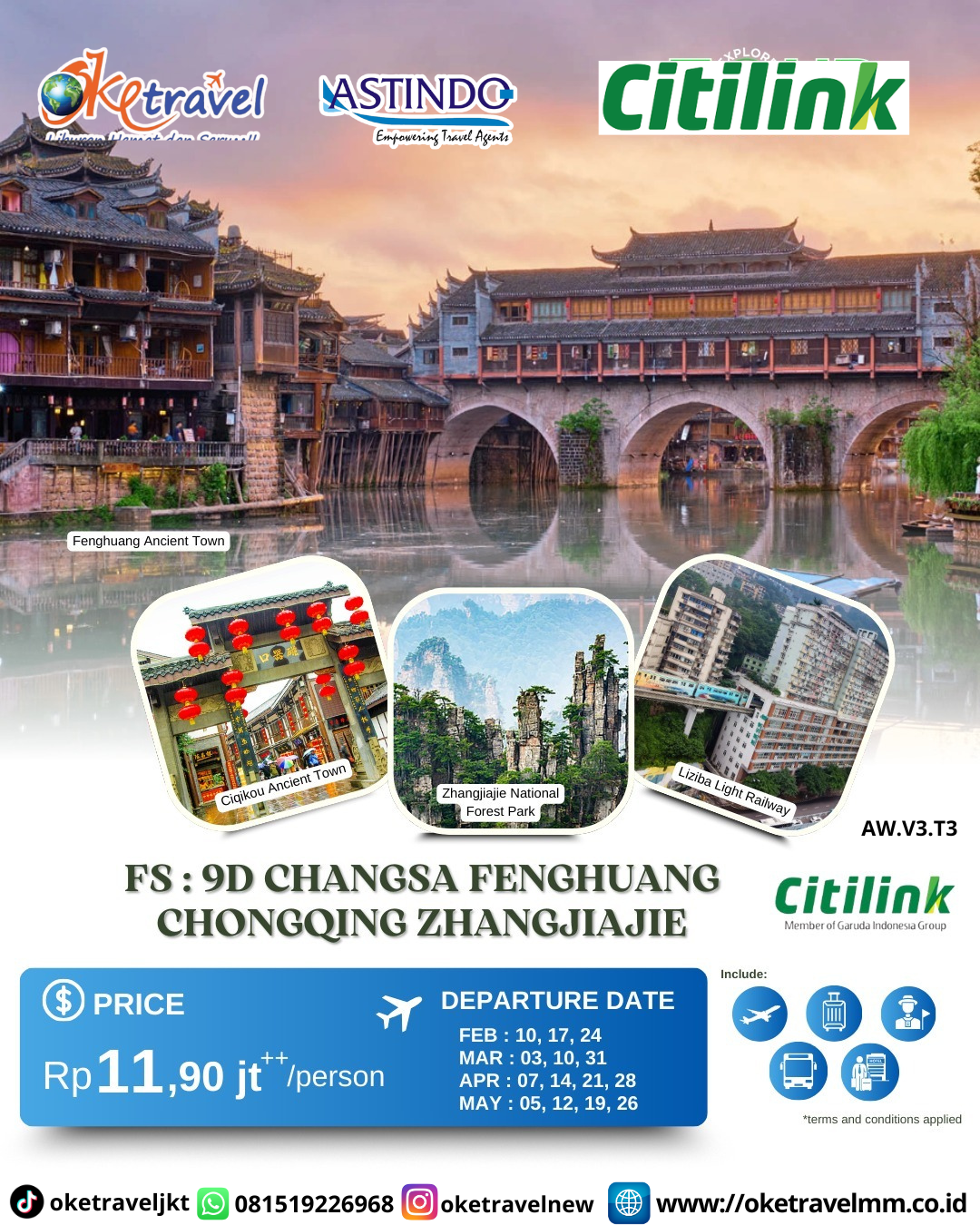 9D CHANGSA FENGHUANG CHONGQING ZHANGJIAJIE | DEP 27 JAN 2026, 03, 10, 17, 24 FEB 2026, 03, 10, 17, 24, 31 MAR 2026,  07, 14, 21, 28 APR 2026, 05, 12, 19, 26 MAY 2026 | BY QG