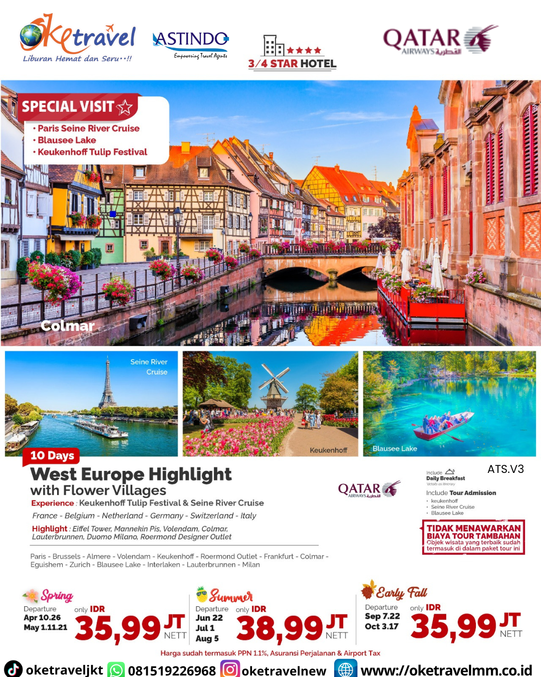 10H WEST EUROPE HIGHLIGHTVWITH FLOWER VILLAGES | DEP 10, 26 APR 2026, 01, 11, 21 MAY 2026, 22 JUN 2026, 01 JUL 2026, 05 AUG 2026, 07, 22 SEP 2026, 03, 17 OCT 2026, BY QR