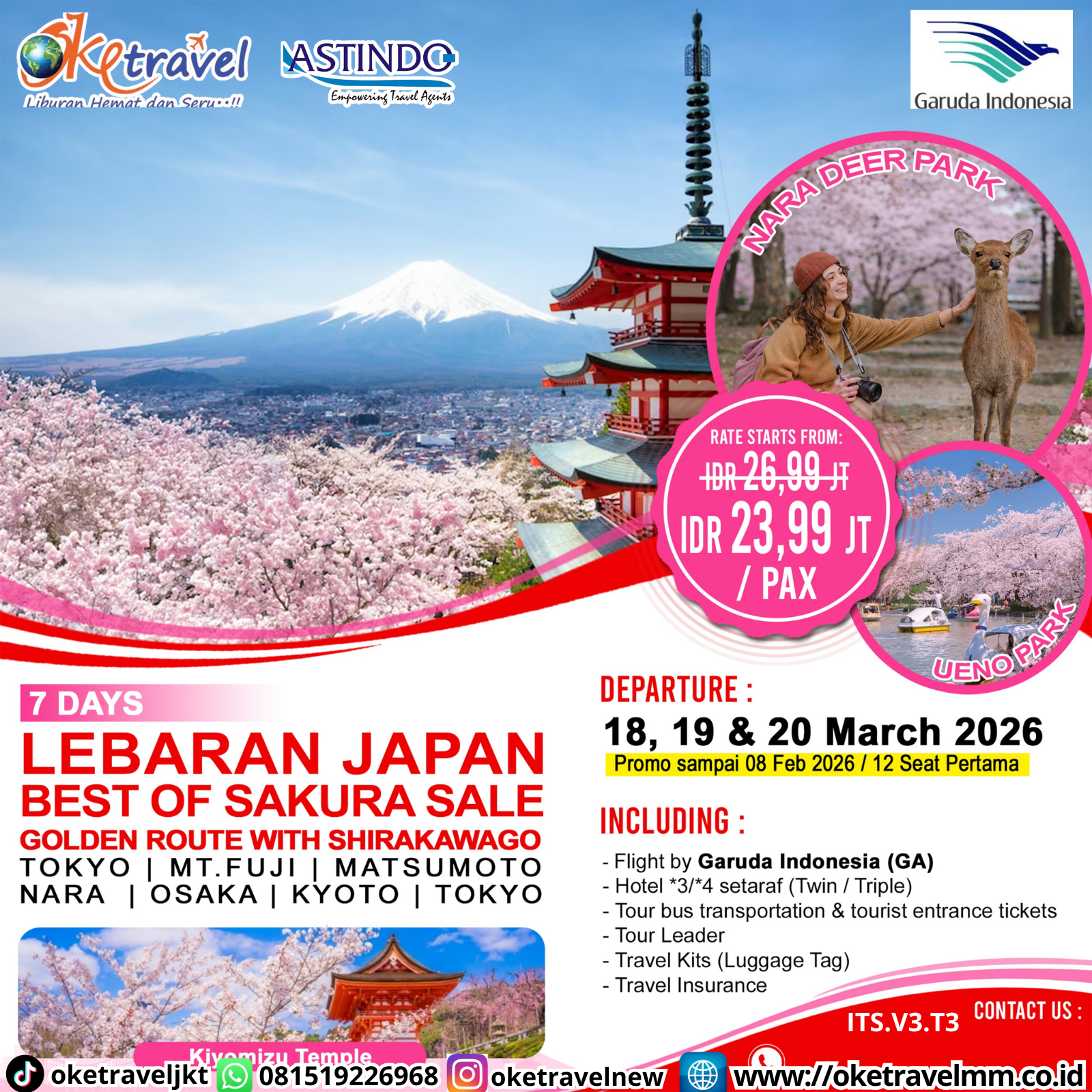 7D LEBARAN JAPAN BEST OF SAKURA SALE GOLDEN ROUTE WITH SHIRAKAWAGO | DEP 18, 19, 20 MAR 2026 | BY GA