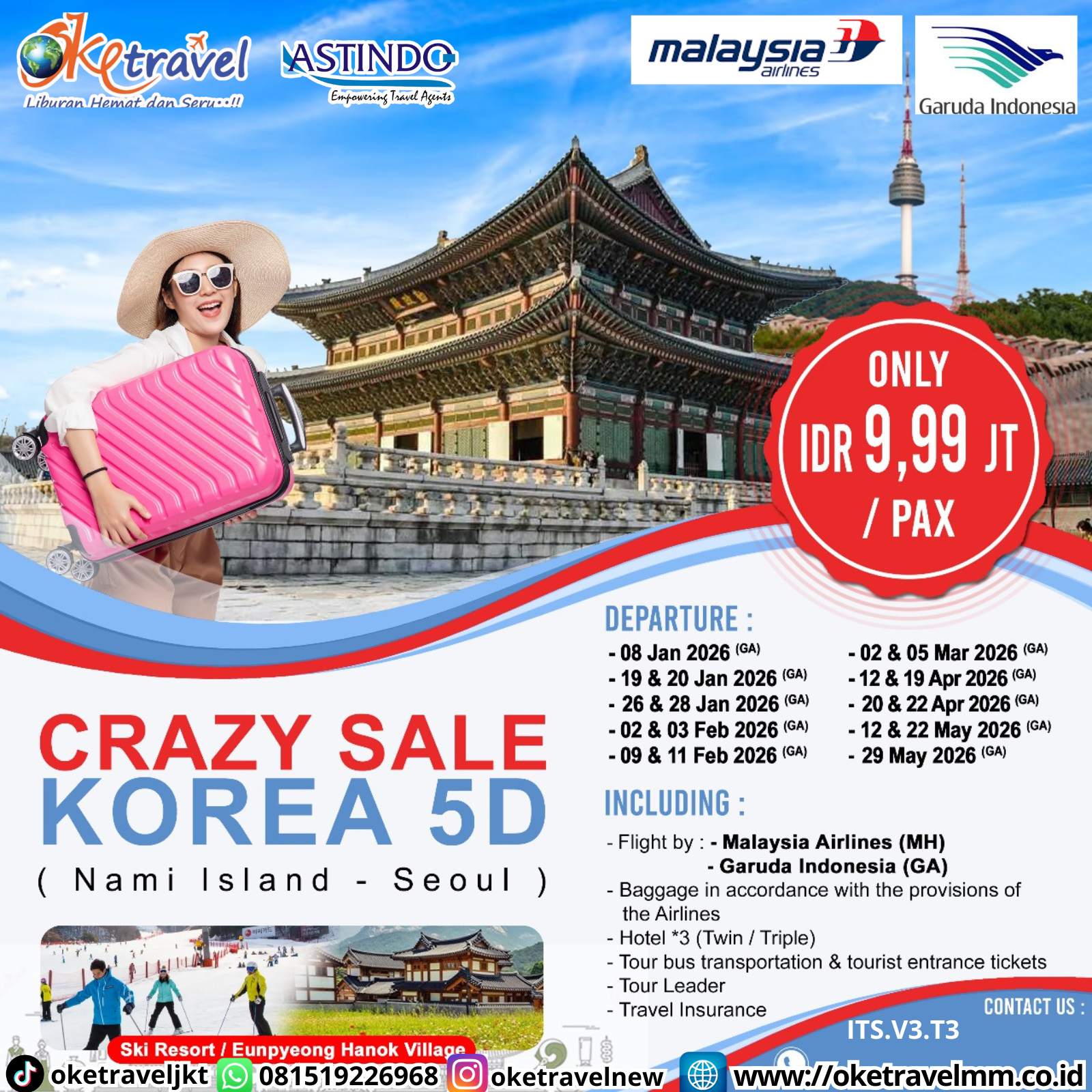 5D CRAZY SALE KOREA | DEP 9, 11 FEB, 2, 5, 26 MAR, 12, 19, 20, 22 APR, 12, 22, 29 MAY | BY MH, GA