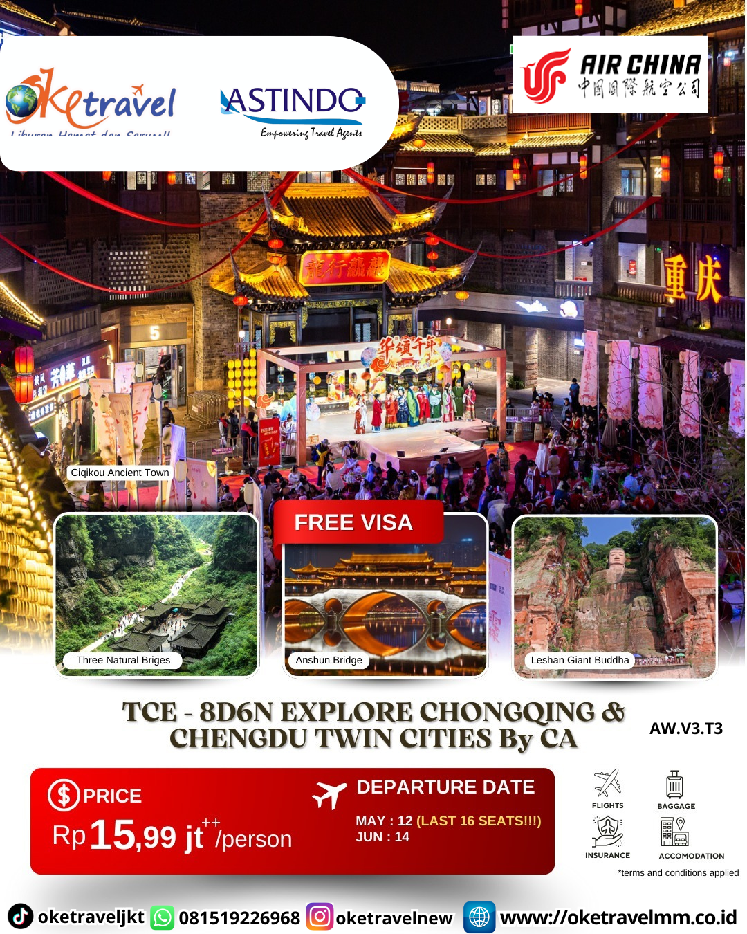 8D6N EXPLORE CHONGQING & CHENGDU TWIN CITIES | DEP 12 MAY 2026, 14 JUN 2026 | BY CA