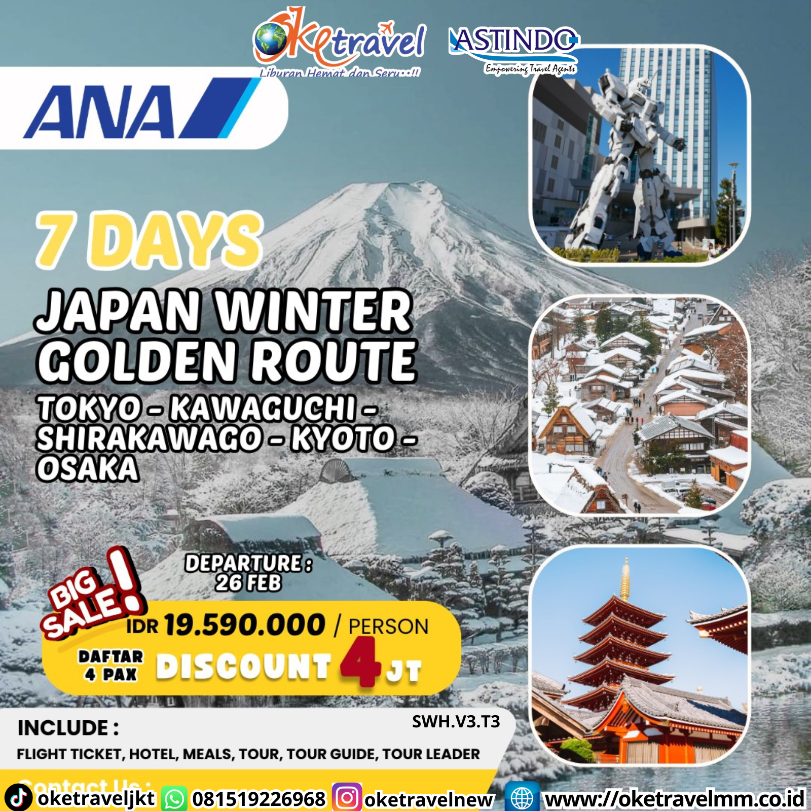7DAYS JAPAN WINTER GOLDEN ROUTE SHIRAKAWAGO | DEP 26 FEB 2026 | BY NH