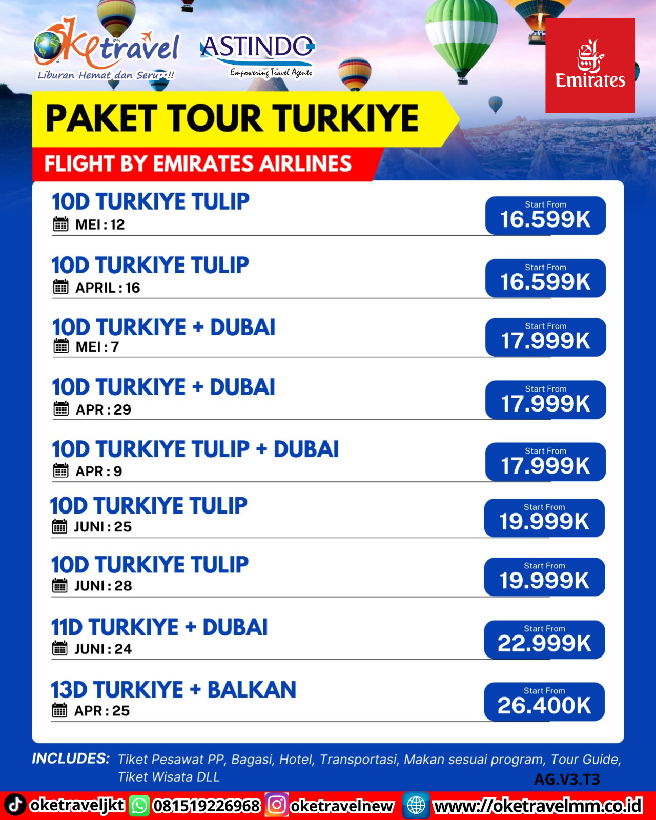 11D TURKIYE + DUBAI | 24 JUNI 2026 | BY EK