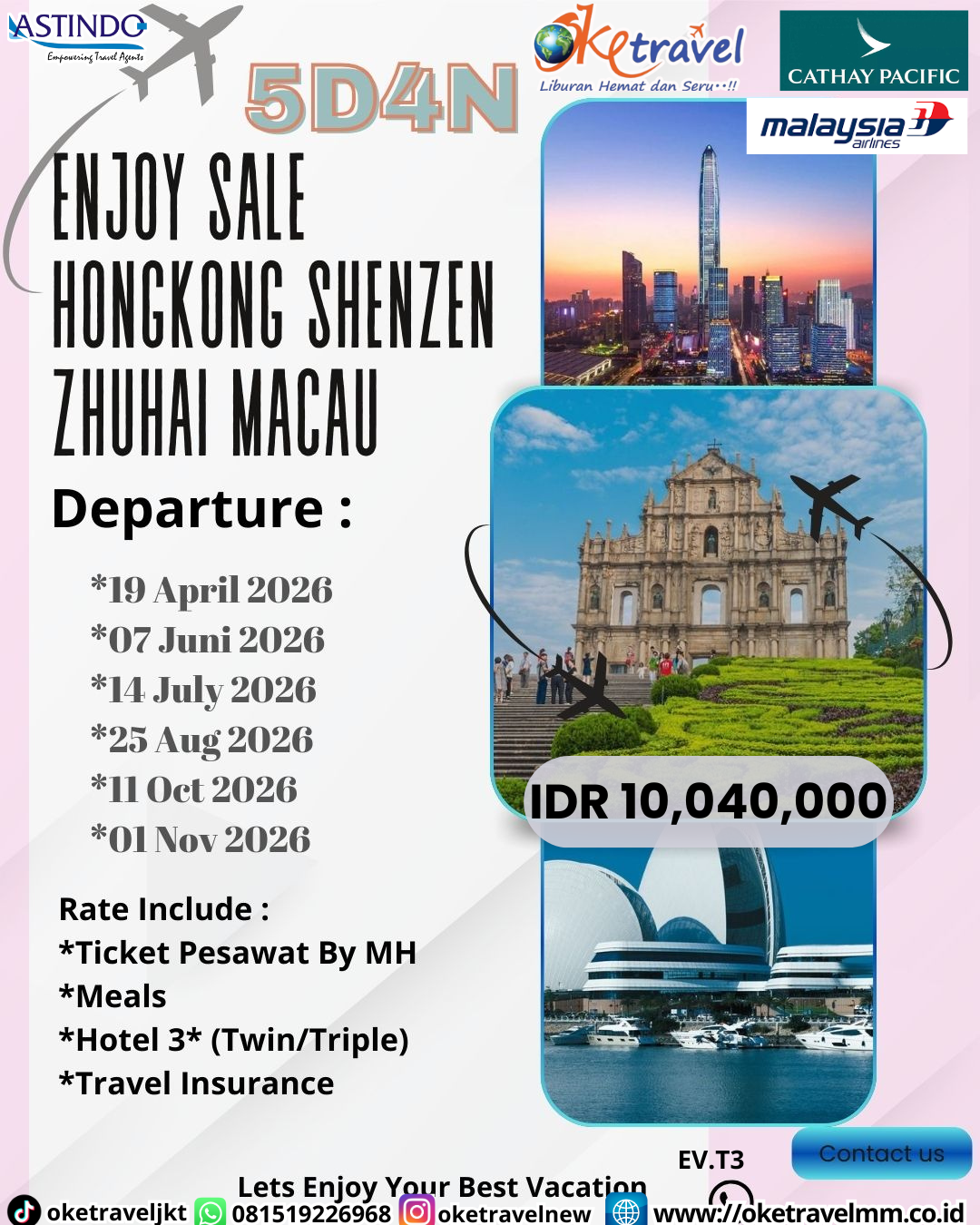 5D ENJOY SALE HONGKONG SHENZEN ZHUHAI MACAU | 19 APR, 7 JUN, 14 JUL, 25 AUG, 11 OCT, 1 NOV 2026 | BY CX, MH