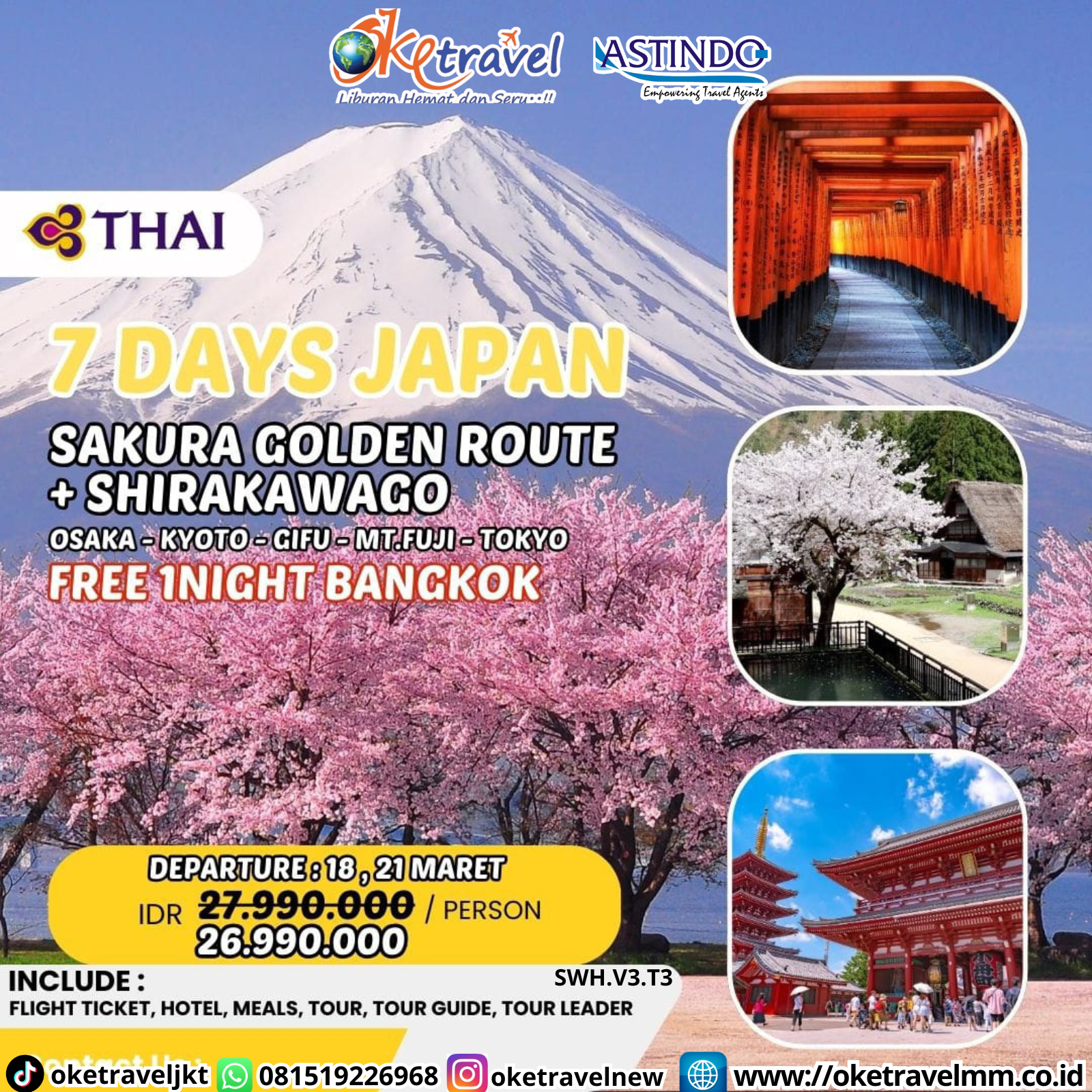 7DAYS JAPAN SAKURA GOLDEN ROUTE SHIRAKAWAGO | DEP 21 MAR 2026 | BY TG