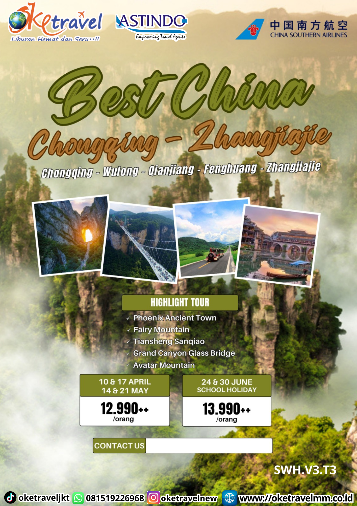 SCHOOL HOLIDAY - 9D CHONGQING WULONG ZHANGJIAJIE | DEP 24, 30 JUN 2026 | BY CZ