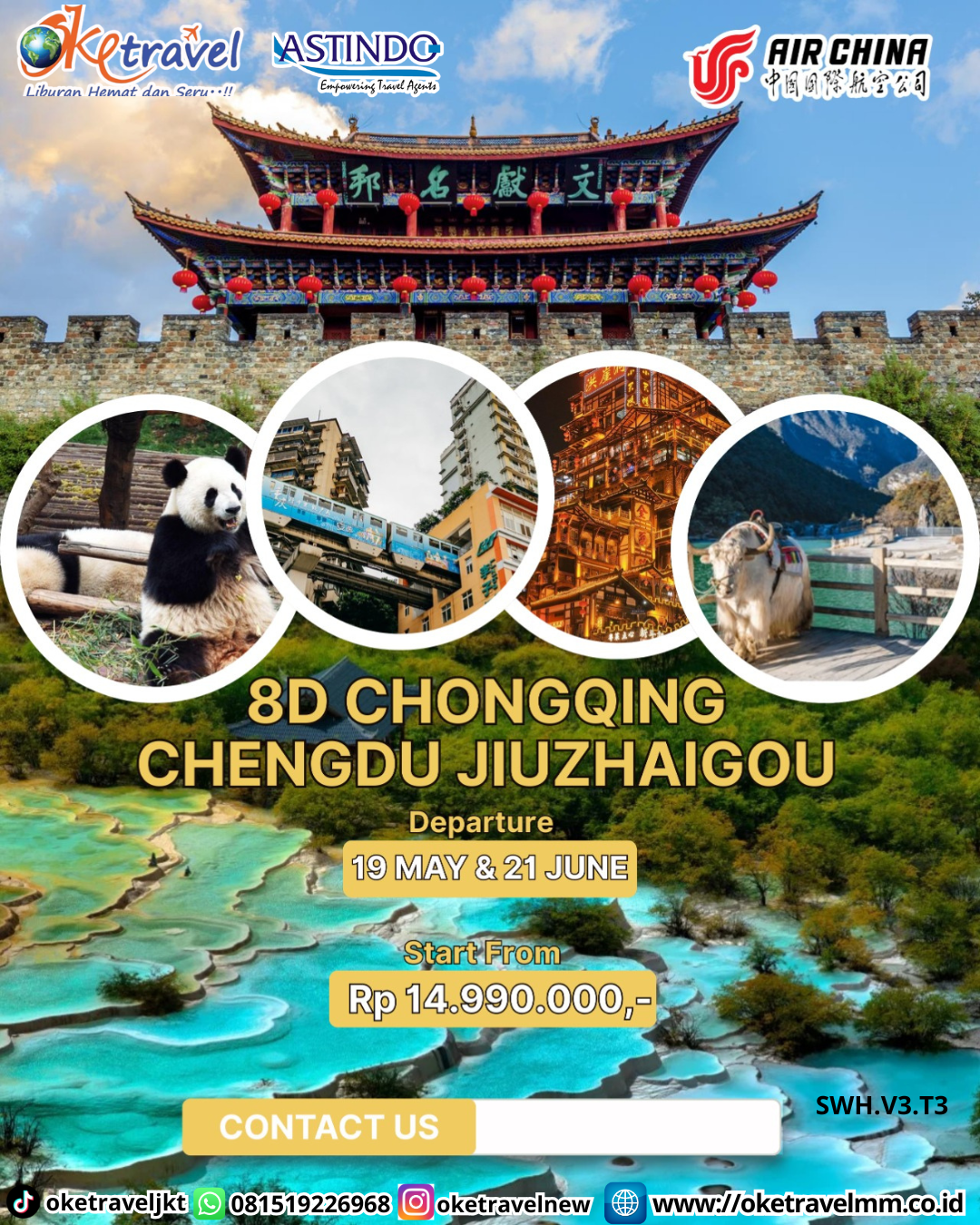 8D CHENGDU CHONGQING JIUZHAIGOU | DEP 19 MAY, 21 JUN 2026 | BY CA