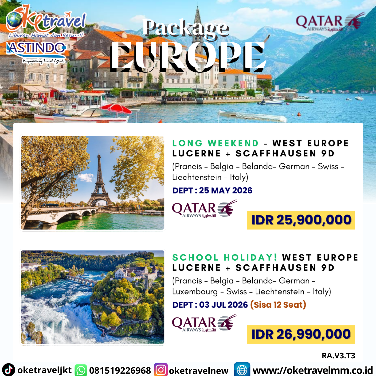 9D LONG WEEKEND EDITION (8 NEGARA) HIGHLIGHT WEST EUROPE LUCERNE + SCAFFHAUSEN | DEP 3 JUL 2026 | BY QR