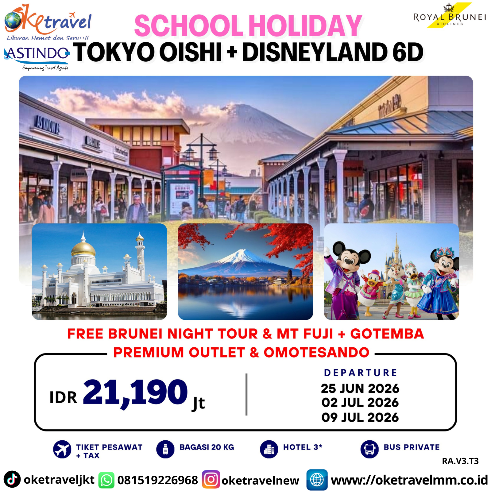 6D SCHOOL HOLIDAY! TOKYO OISHI + DISNEYLAND | DEP 25 JUN, 2, 9 JUL 2026 | BY BI