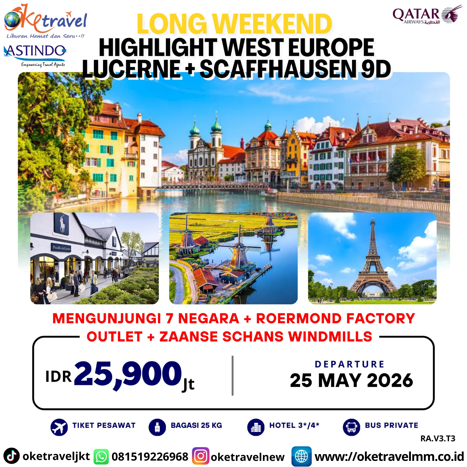 9D LONG WEEKEND EDITION (8 NEGARA) HIGHLIGHT WEST EUROPE LUCERNE + SCAFFHAUSEN | DEP 25 MAY 2026 | BY QR