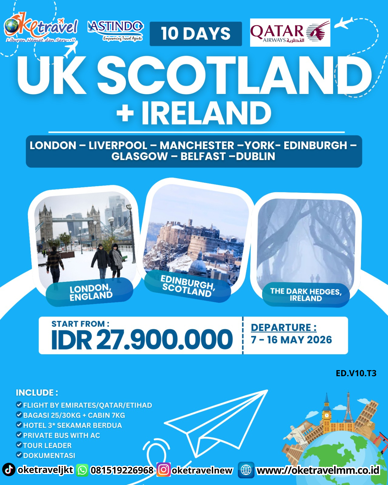 10D BEST UK + SCOTLAND + IRELAND | DEP 07 - 16 MAY 2026 | BY QR