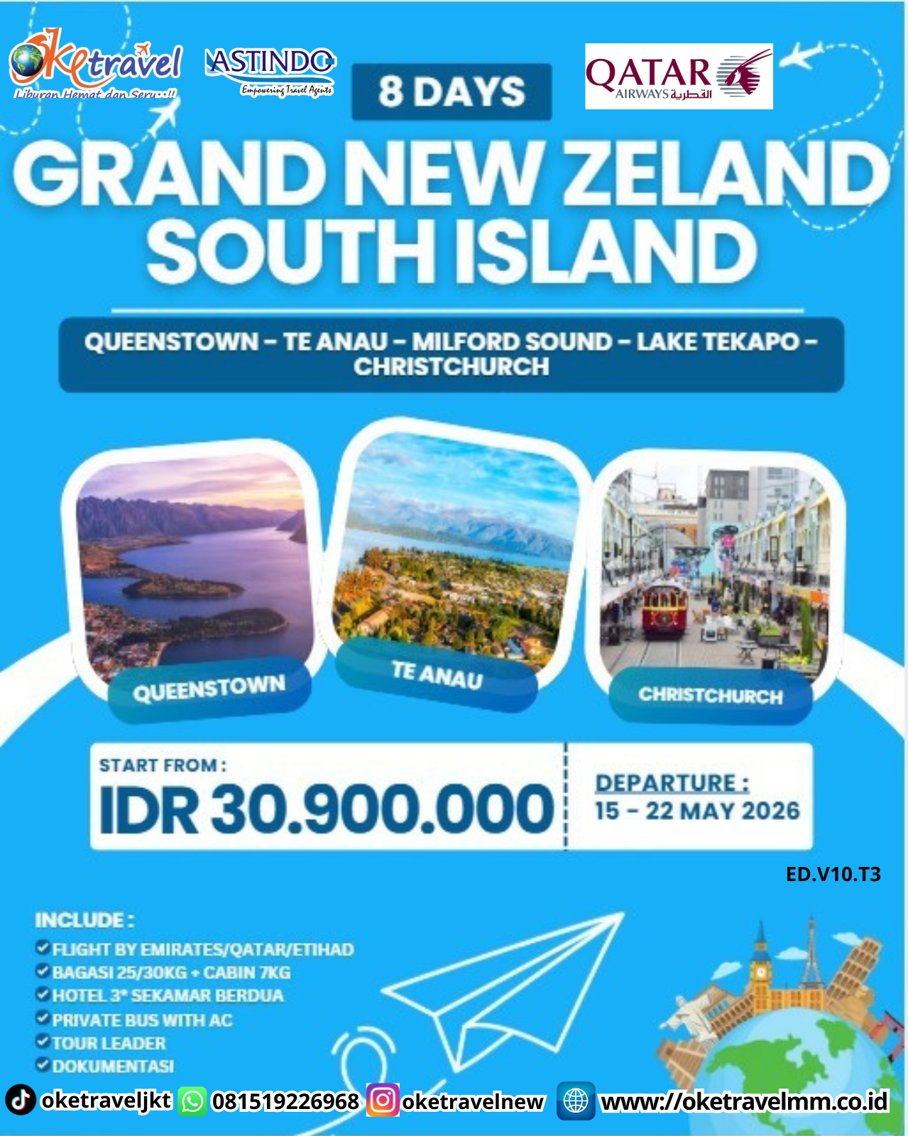 8D GRAND NEW ZELAND SOUTH ISLAND | DEP 15 MAY 2026, 05 JUN 2026, 22 JUL 2026, 19 AUG 2026 | BY QR