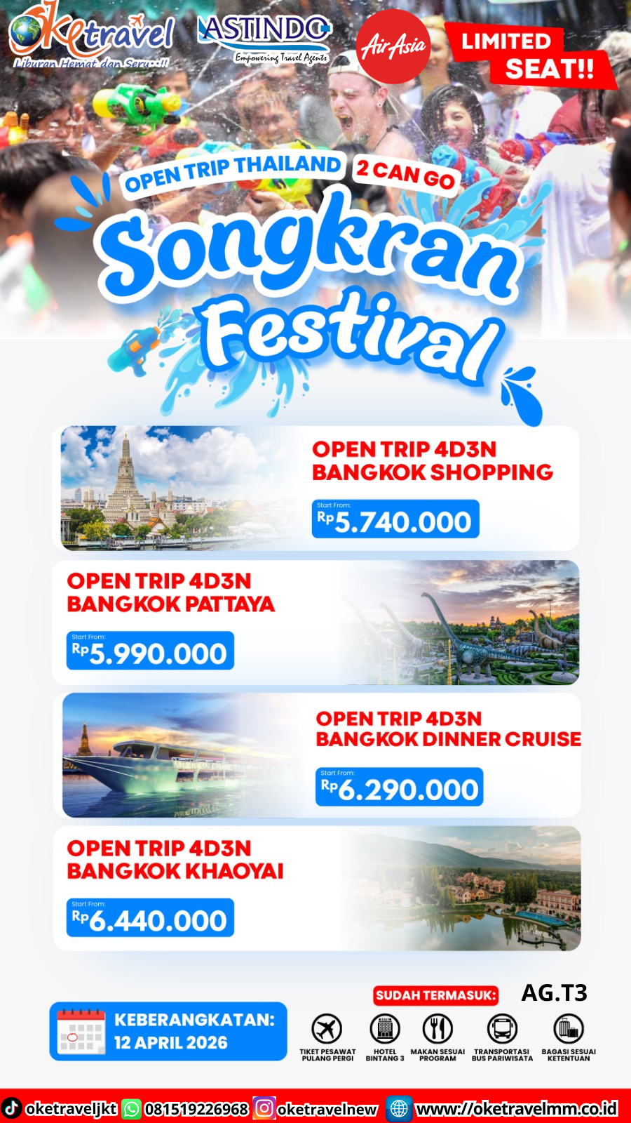 4H3M BANGKOK DINNER CRUISE EDISI SONGKRAN FESTIVAL | DEP 12 APR 2026 | By QZ