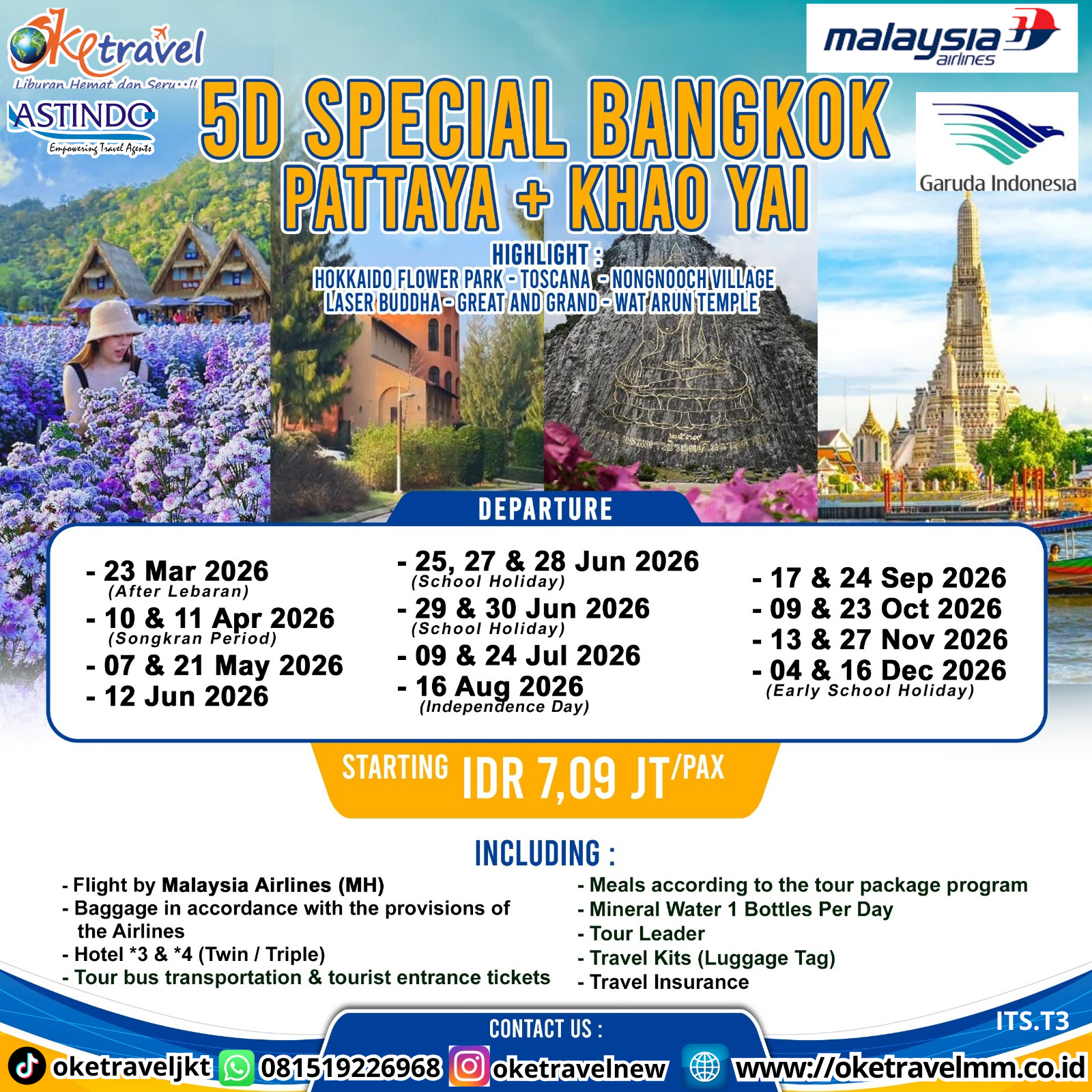 5D4N SPECIAL BANGKOK PATTAYA + KHAOYAI | DEP 23 MAR, 10, 11 APR, 7, 21 MAY, 12, 25, 27, 28, 29, 30 JUN, 9, 24 JUL, 16 AUG, 17, 24 SEP, 9, 23 OCT, 13, 27 NOV, 4, 16 DES 2026 | BY MH, GA