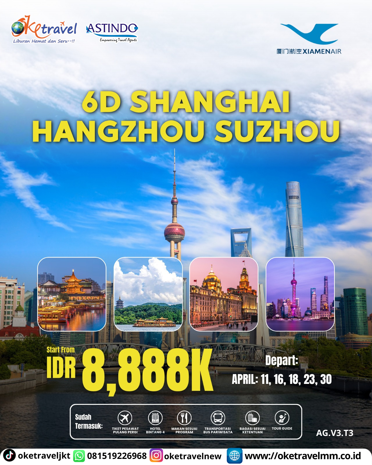 6D SHANGHAI HANGZHOU SUZOHOU | DEP 11, 16, 18, 23, 30 APR 2026 | BY MF