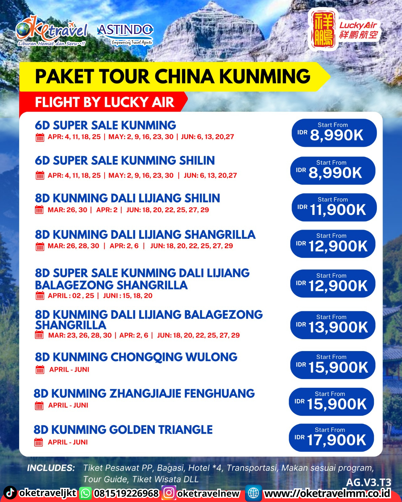 8D KUNMING DALI LIJIANG BALAGEZONG SHANGRILLA | DEP MAR : 23, 26, 28, 30, APR : 2, 6, JUN: 18, 20, 22, 25, 27,29 AMBIL GRUP PRIVAT 24+1 SETIAP  KAMIS, SABTU SENIN SAMPAI JUNI  early bird mei juni  periode booking s.d 31 maret 2026,|BY 8L
