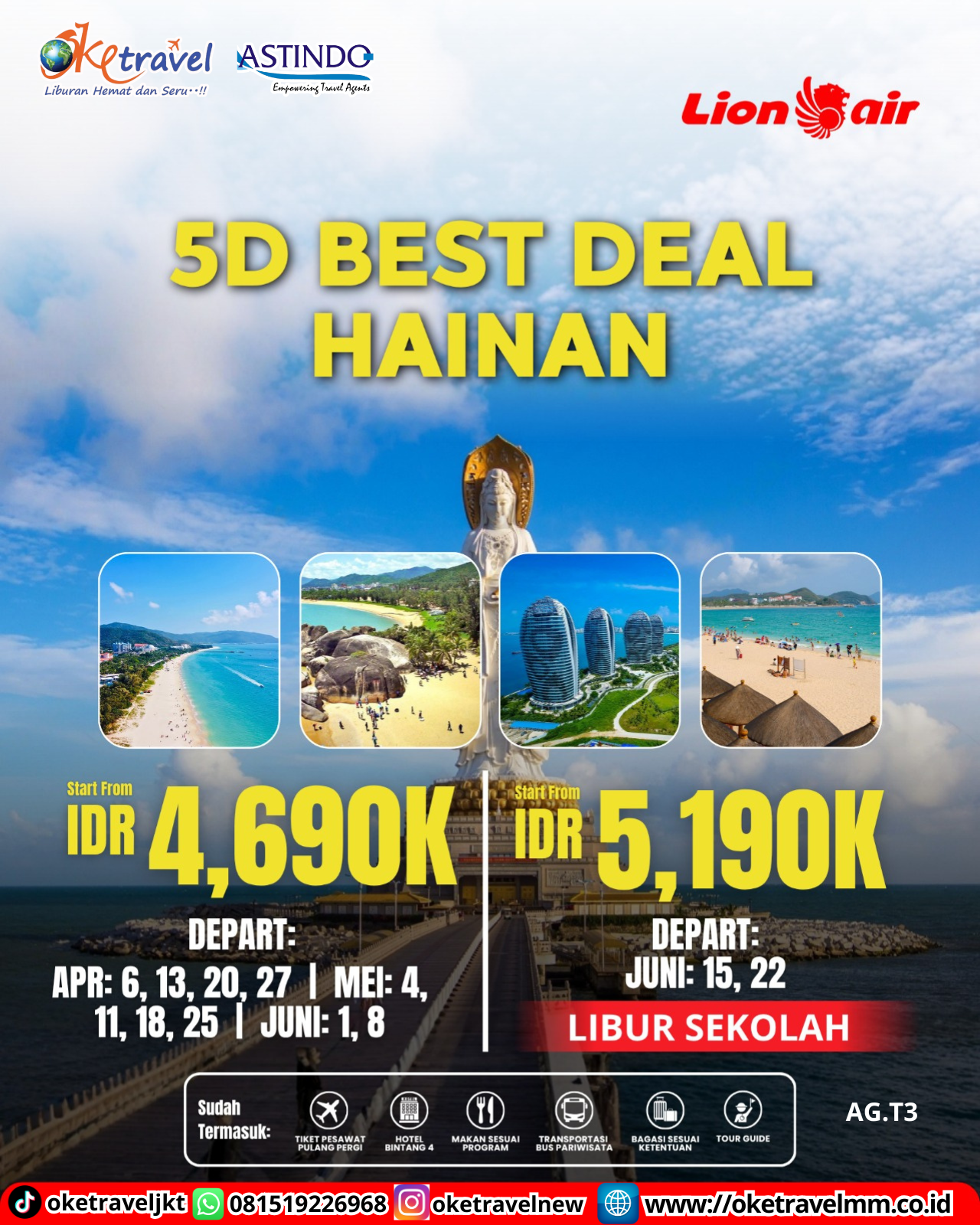 5D BEST DEAL HAINAN|DEP : 6,13,20,27 APRIL | DEPT : 04,11,18,25 MEI | DEPT : 1,8,15,22 JUNI 2026 | BY JT 