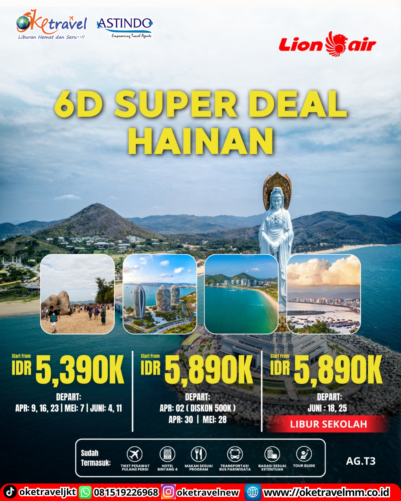 6D SUPER DEL HAINAN | DEPT : 02,09,23,30 APRIL | DEPT : 07,28 MEI | DEPT : 04,11,18,25 JUNI 2026 | BY JT