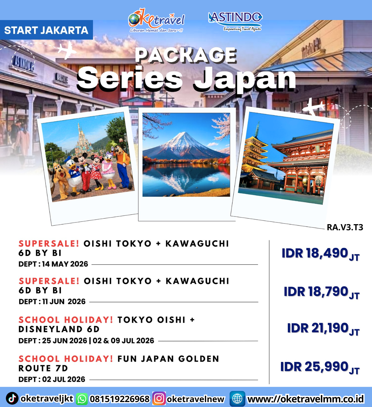 SCHOOL HOLIDAY TOKYO OISHI + DISNEYLAND 6D | DEP : 25 Jun, 02 Jul, 09 Jul 2026 | By BI