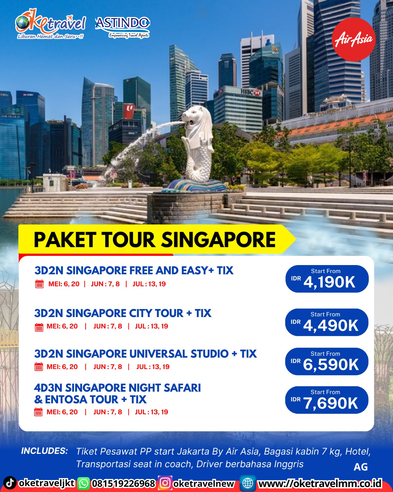 3D2N SINGAPORE FREE AND EASY + TIX |DEPT : 06, 20 MEI| DEPT : 07,08 JUNI| DEPT : 13,19 JULI 2026| BY QZ