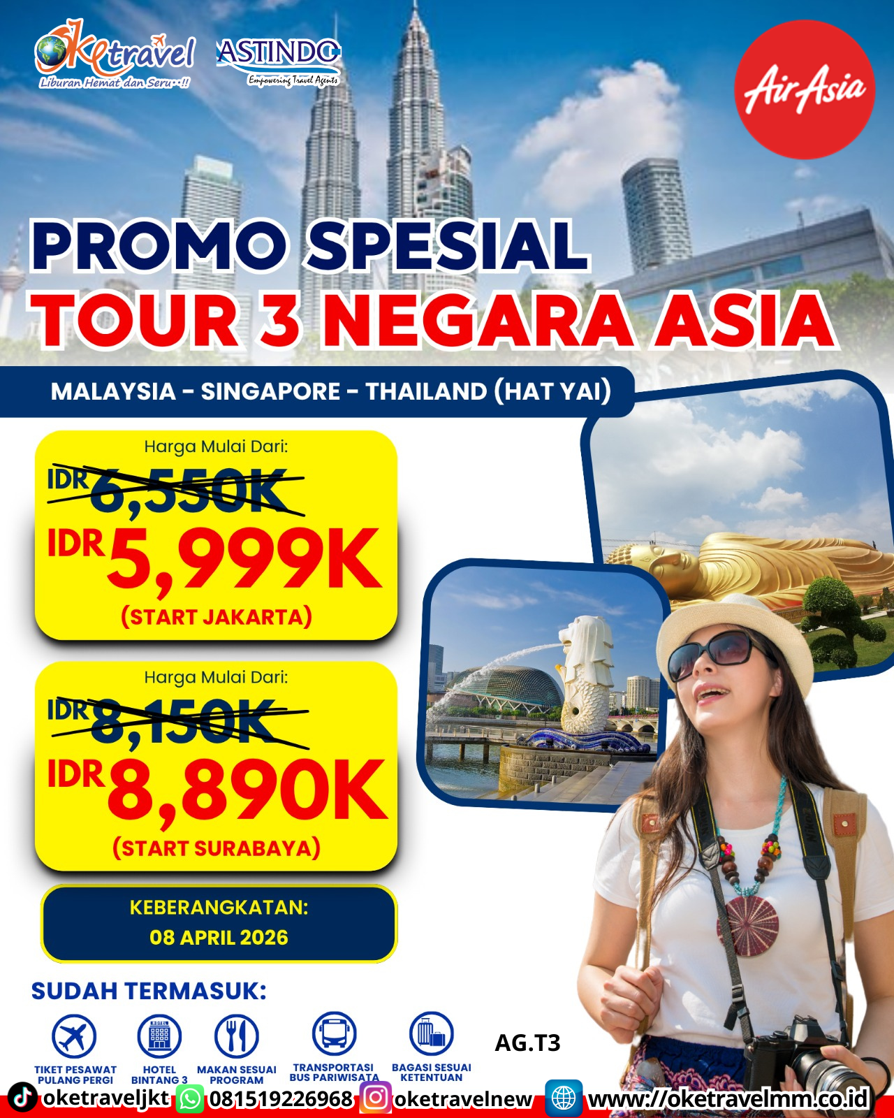 7D TOUR 3 NEGARA MALAYSIA-SINGAPORE-THILAND 08,15,22,29 APRIL | DEPT : 06,13,20,28 MEI | DEPT : 03,10,17,23,24,25 JUNI | DEPT : 01,02,08,15,22,29 JULI | DEPT : 05,12,19,26 AUG | 02,09,16,23,30 SEP | DEPT : 07,14,21,28 OKT | DEPT : 04,11,18,25 NOV | DEPT : 02,09,16,23,24,27,28,29,30,31 DES 2026 | BY QZ