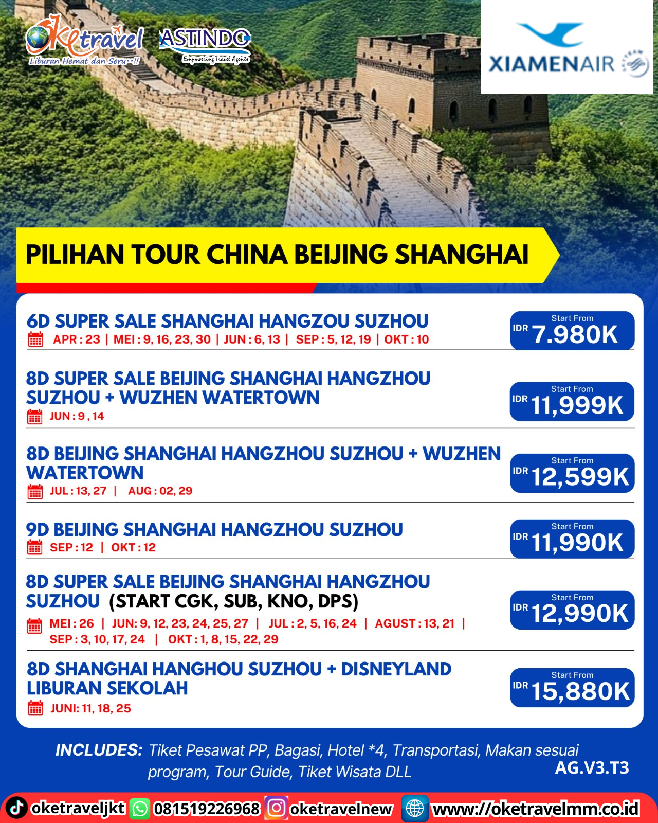 8D6N SUPER SALE BEIJING SHANGHAI HANGZHOU SUZHOU | DEPT : 26 MEI | DEPT : 09,12,23,24,25,27 JUNI | DEPT : 02,05,16,24 JULI | DEPT : 13,21 AUG | DEPT : 03,10,17,24 SEP | DEPT : 01,08,15,22,29 OKT 2026 | BY MH