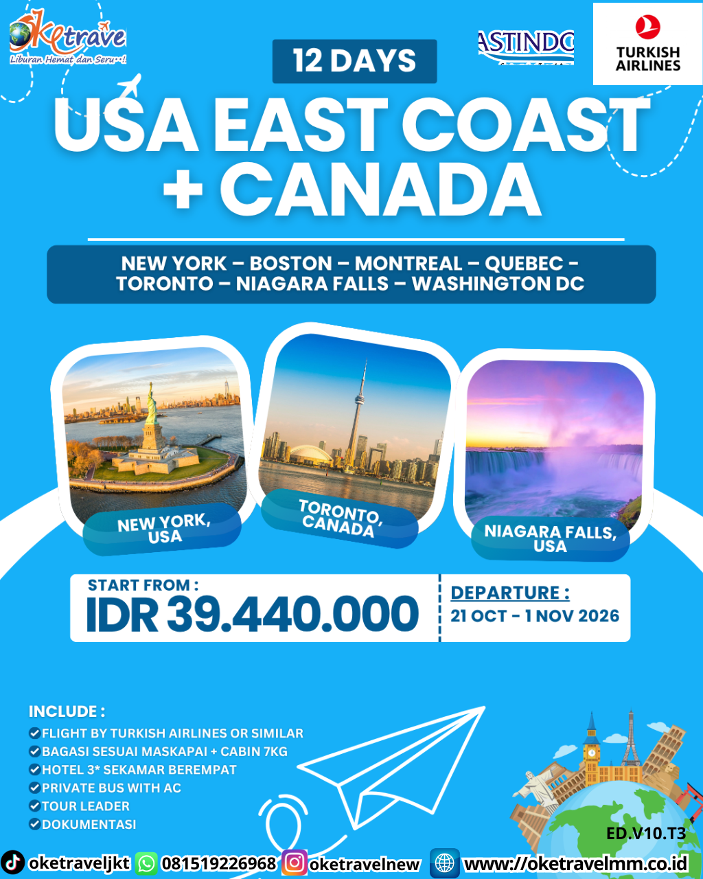 12D USA EAST COAST + CANADA | DEPT : 21 OCT | DEPT : 01 NOV 2026 | BY TK