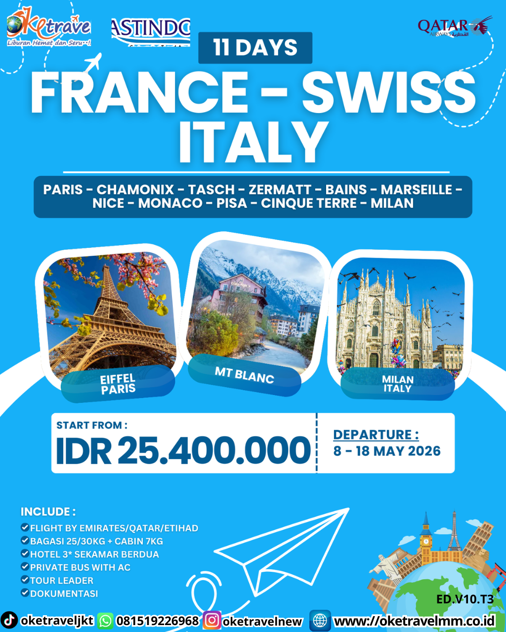 11D FRANCE - SWISS - ITALY | DEPT : 08,18 MAY 2026 | BY QR 