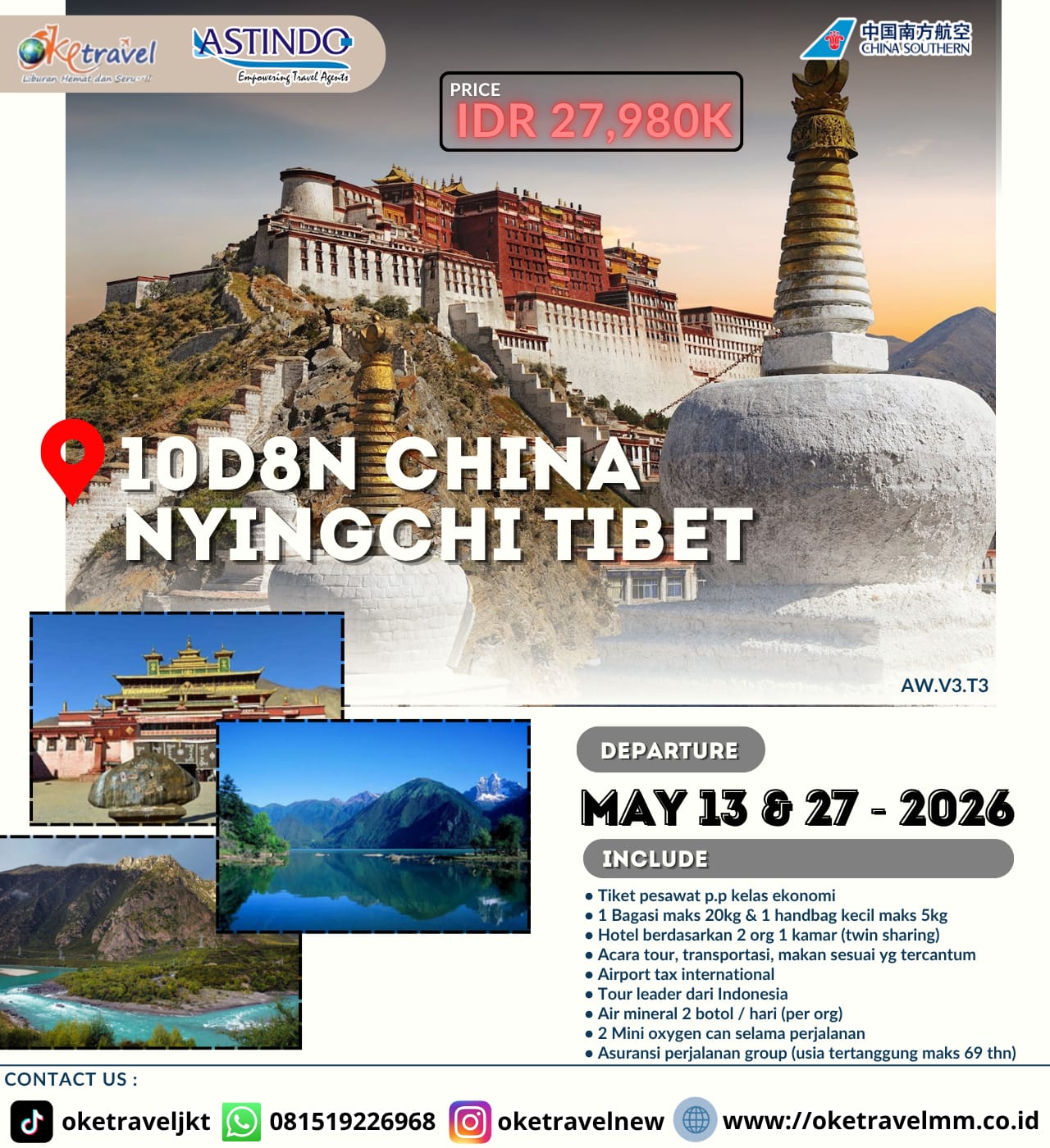 10D8N CHINA NYINGCHI TIBET | DEP : 13, 27 May 2026 | By CZ